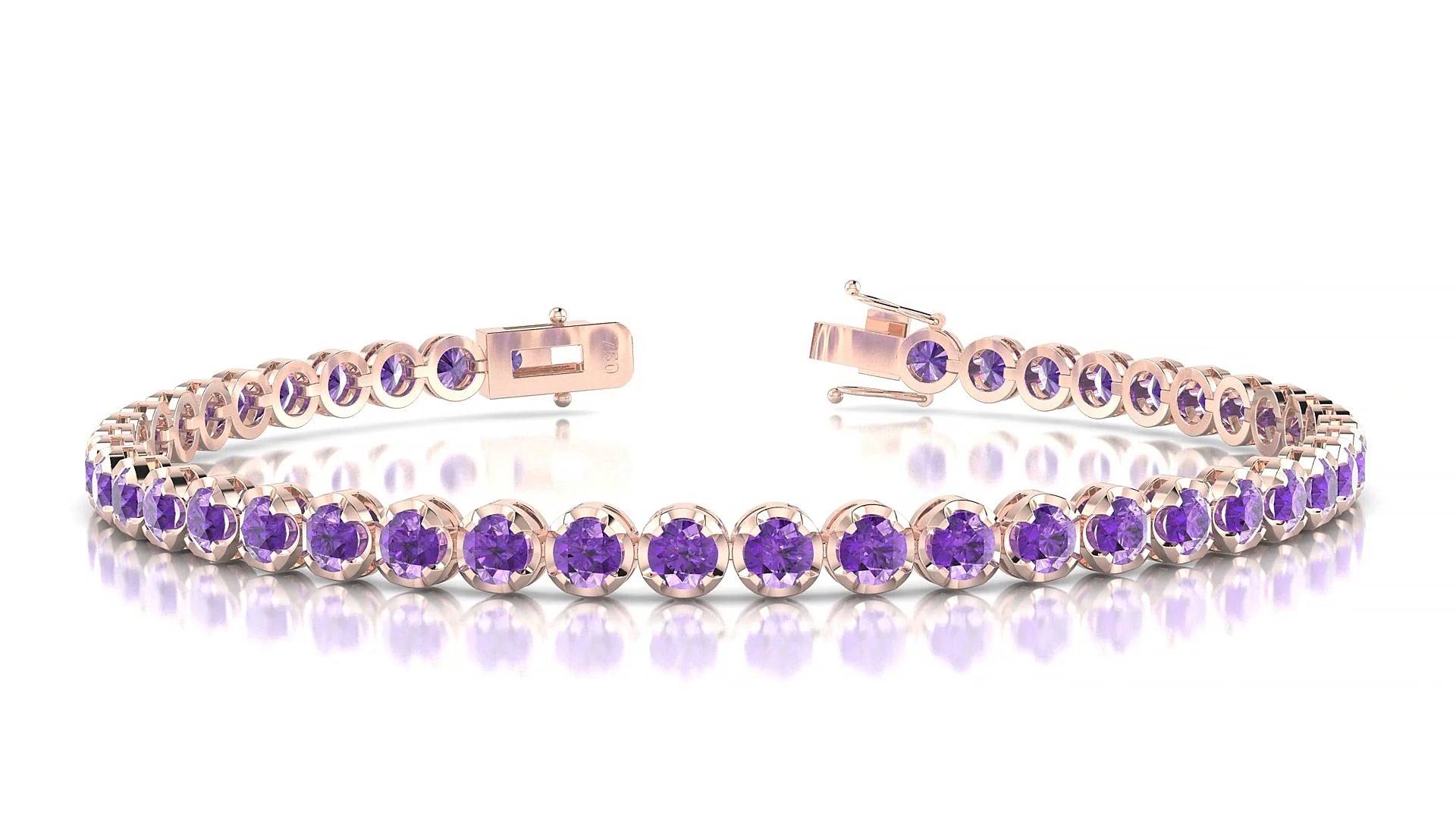 Bengal | 18k Rose Gold 3 mm Round Natural Amethyst Tennis Bracelet