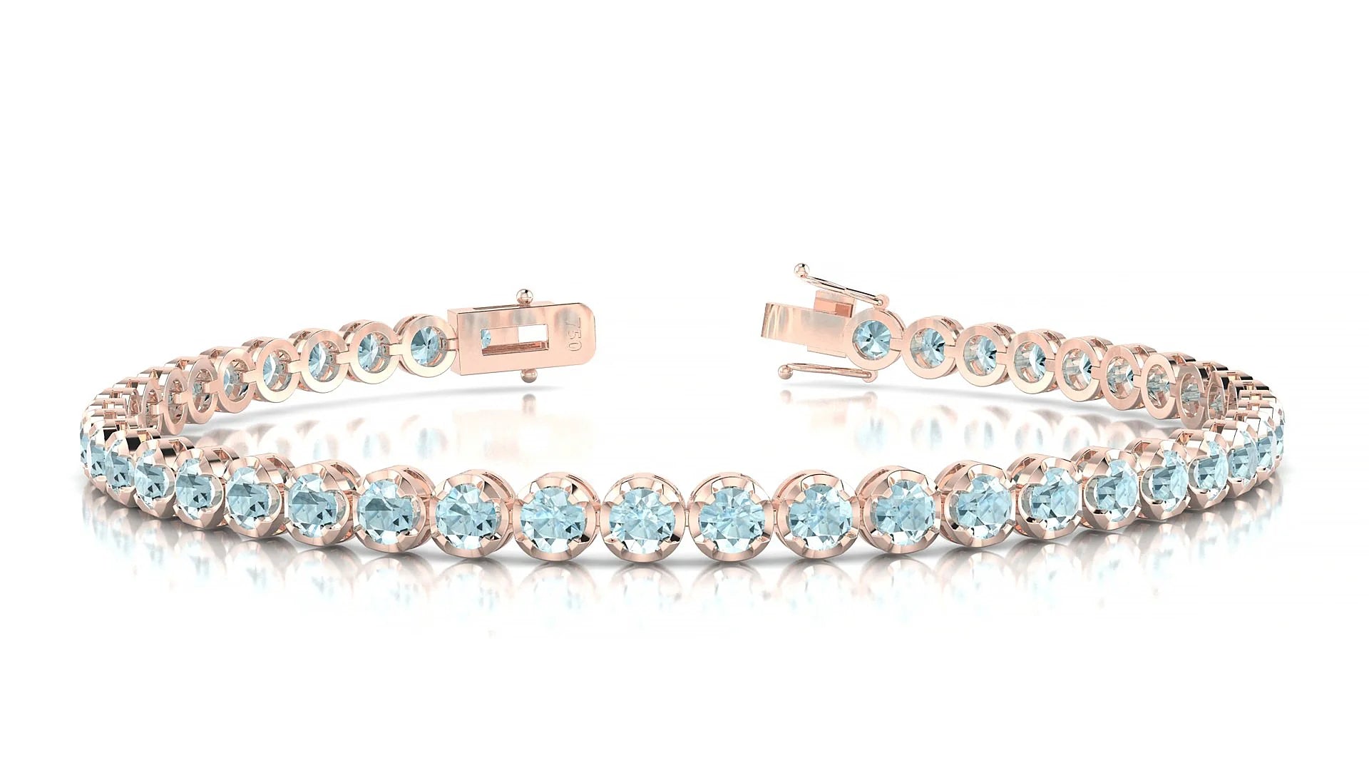 Bengal | 18k Rose Gold 3 mm Round Natural Aquamarine Tennis Bracelet