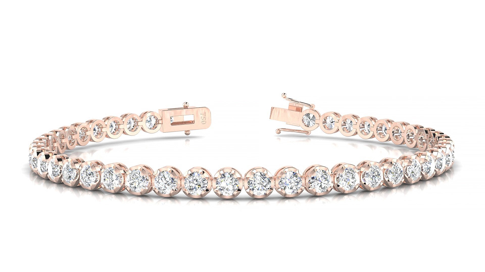 Bengal | 18k Rose Gold 3 mm Round Natural Diamond 17 cm Tennis Bracelet