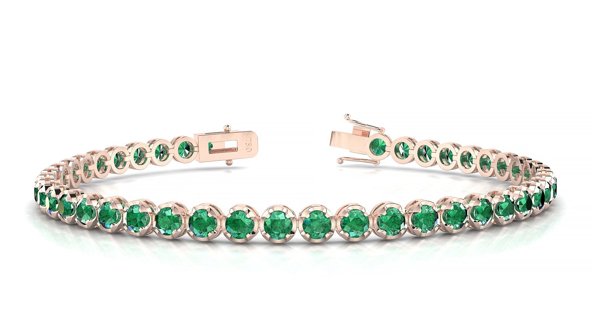 Bengal | 18k Rose Gold 3 mm Round Natural Emerald Tennis Bracelet