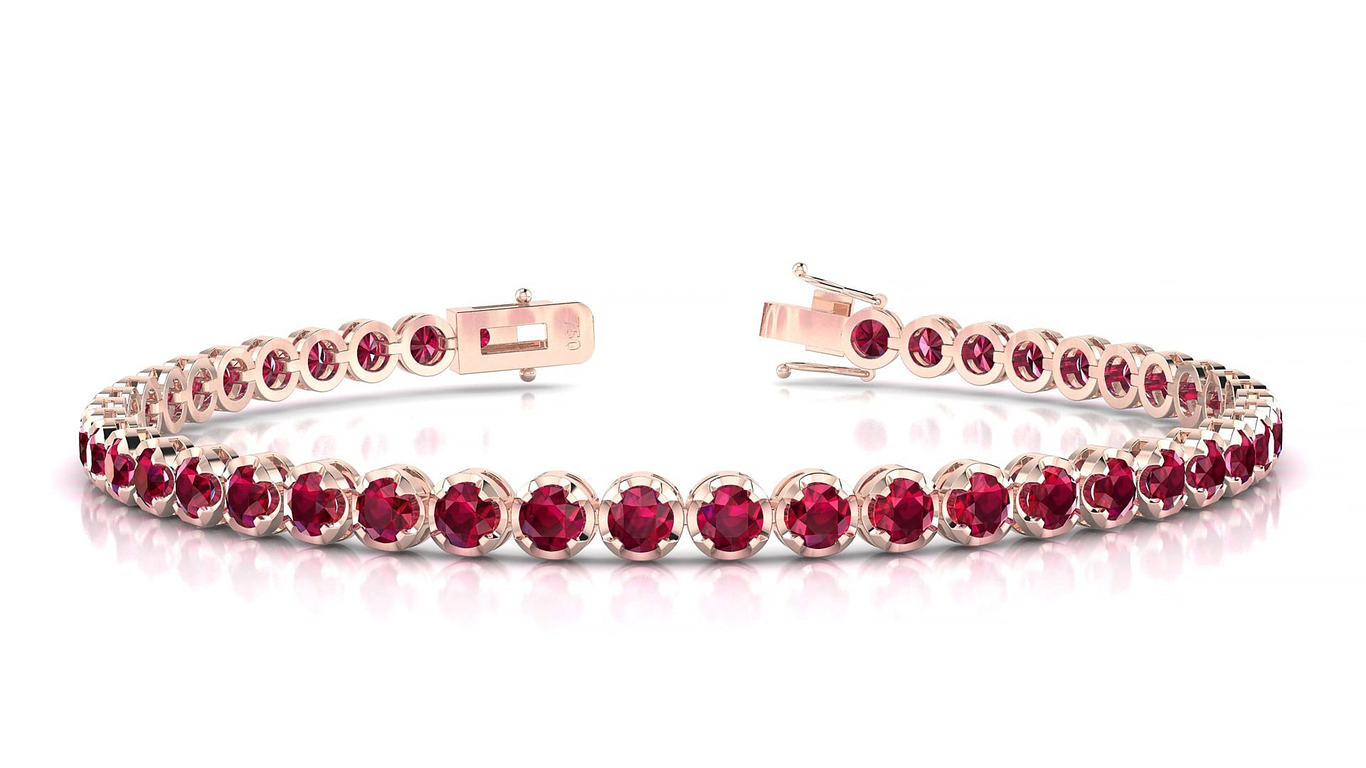 Bengal | 18k Rose Gold 3 mm Round Natural Ruby 15 cm Tennis Bracelet