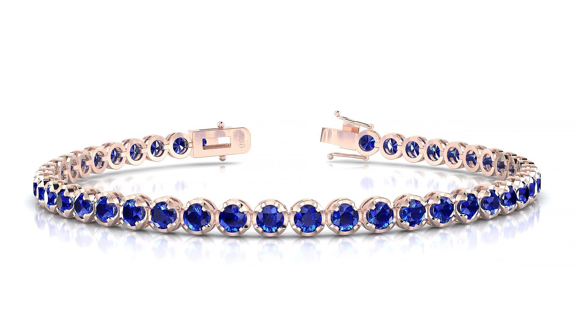Bengal | 18k Rose Gold 3 mm Round Natural Sapphire 18 cm Tennis Bracelet