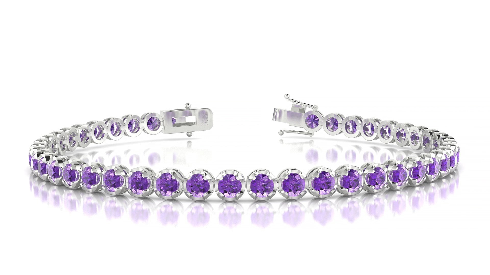 Bengal | 18k White Gold 3 mm Round Natural Amethyst 18 cm Tennis Bracelet