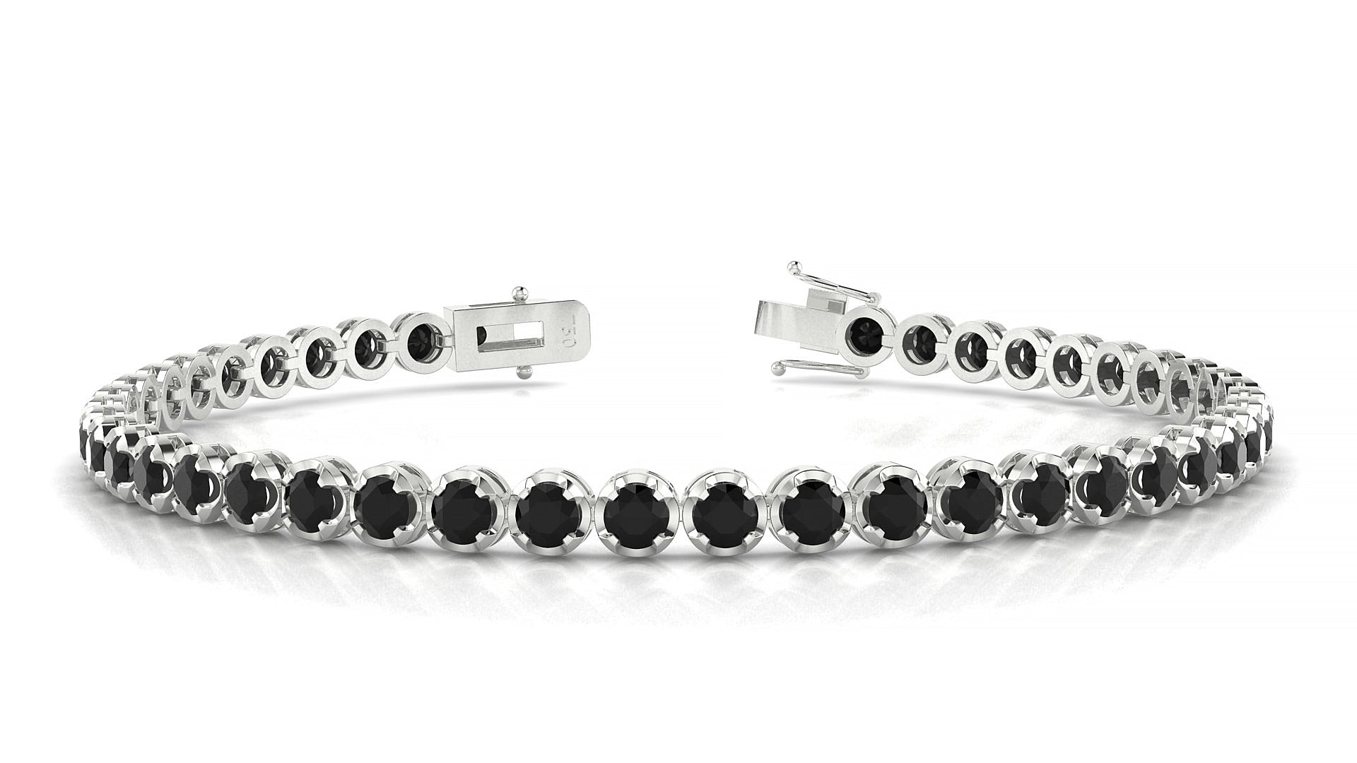 Bengal | 18k White Gold 3 mm Round Natural Black Diamond Tennis Bracelet