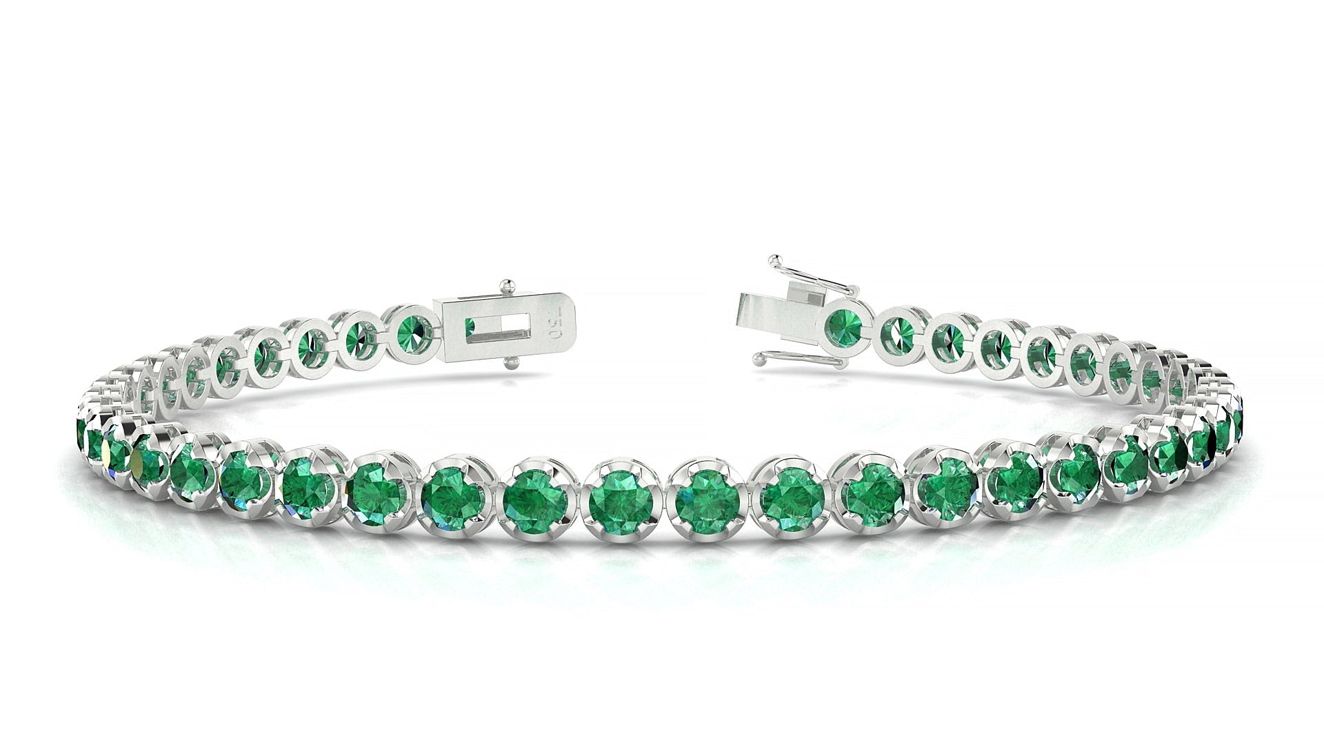 Bengal | 18k White Gold 3 mm Round Natural Emerald Tennis Bracelet