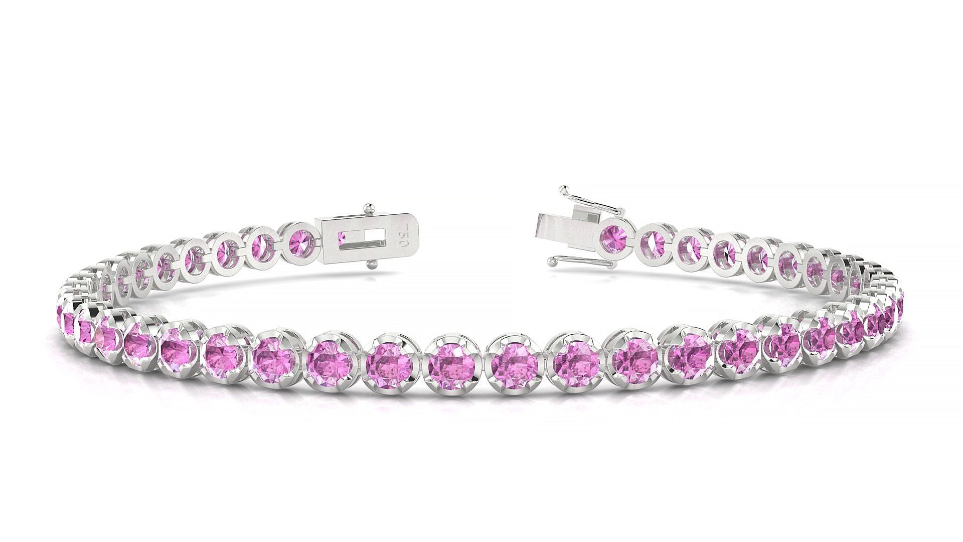 Bengal | 18k White Gold 3 mm Round Natural Pink Sapphire Tennis Bracelet