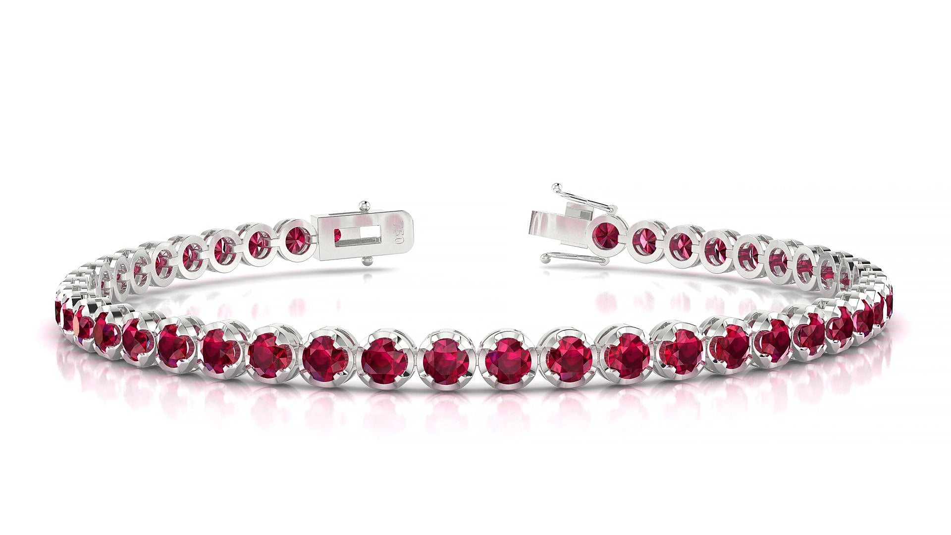 Bengal | 18k White Gold 3 mm Round Natural Ruby 15 cm Tennis Bracelet