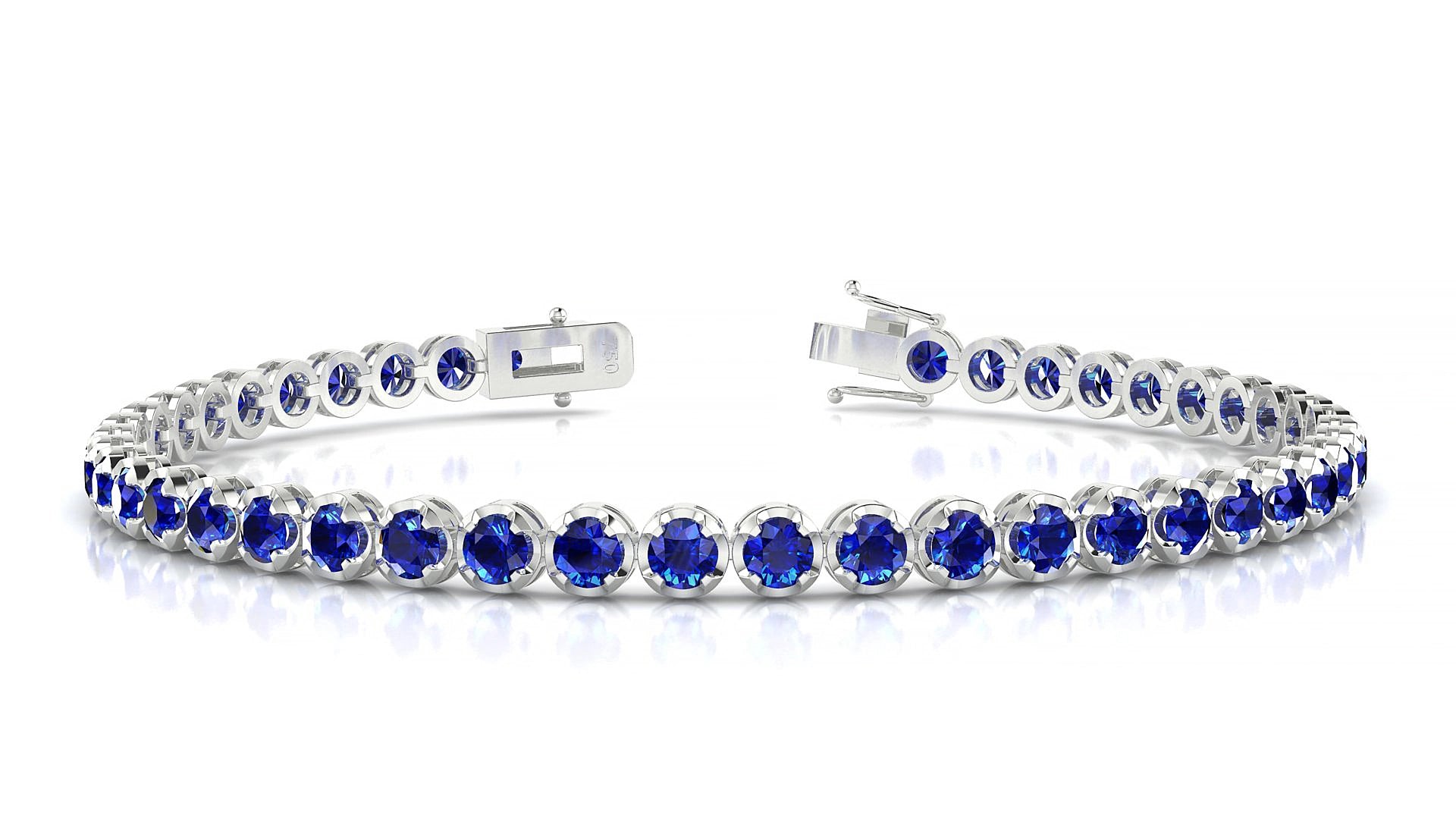 Bengal | 18k White Gold 3 mm Round Natural Sapphire 15 cm Tennis Bracelet