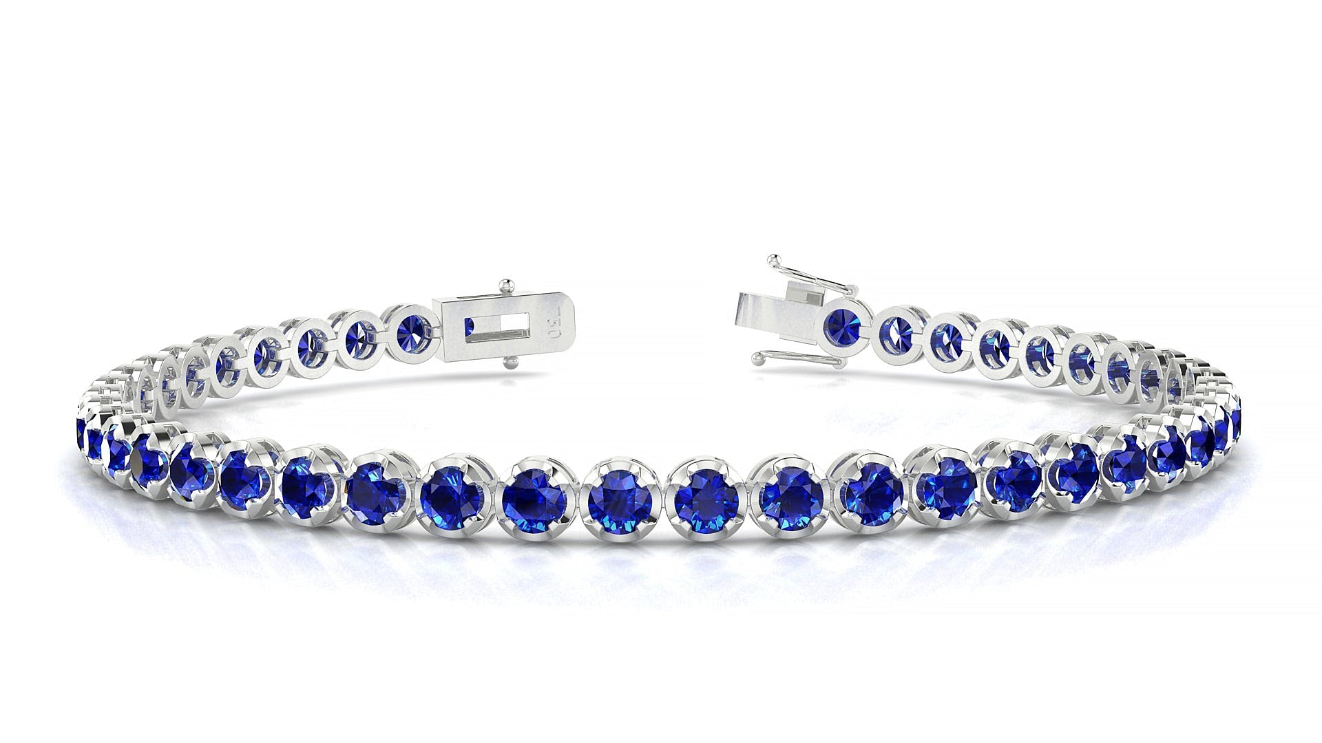 Bengal | 18k White Gold 3 mm Round Natural Sapphire Tennis Bracelet