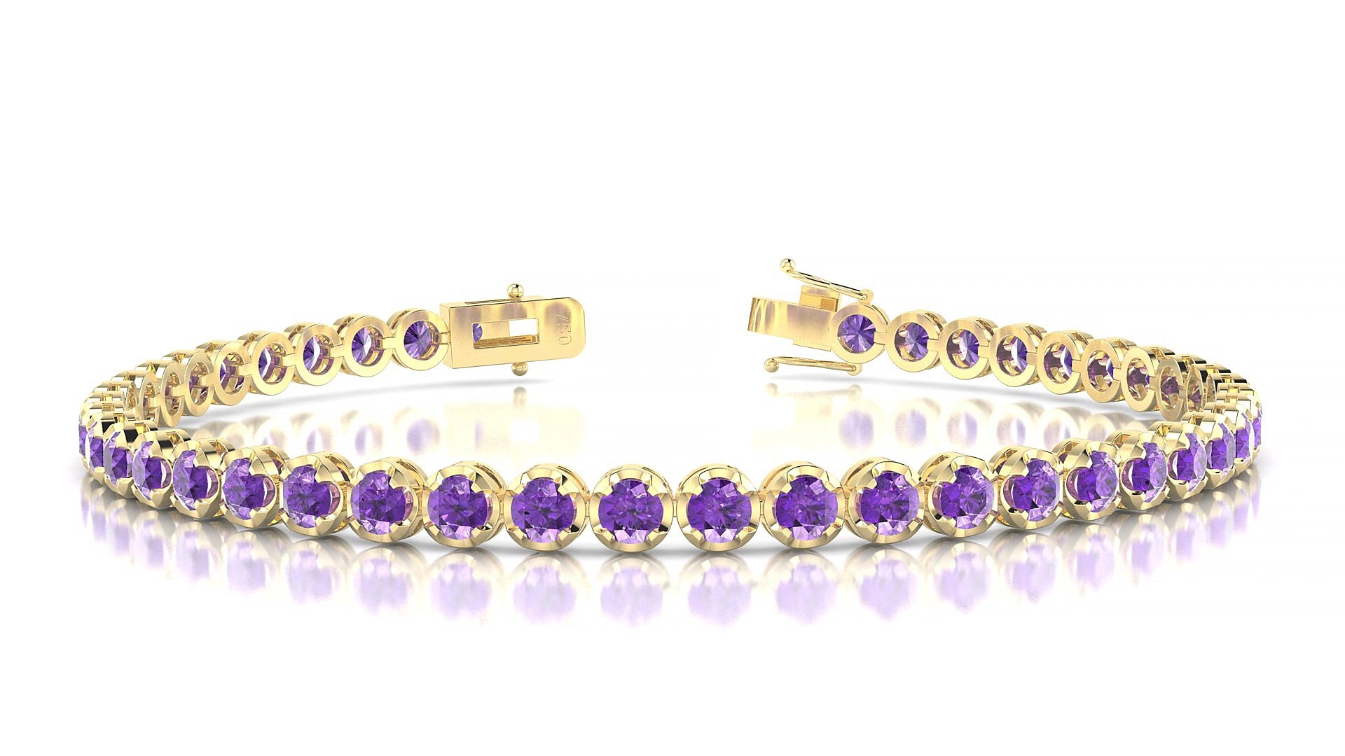 Bengal | 18k Yellow Gold 3 mm Round Natural Amethyst 17 cm Tennis Bracelet