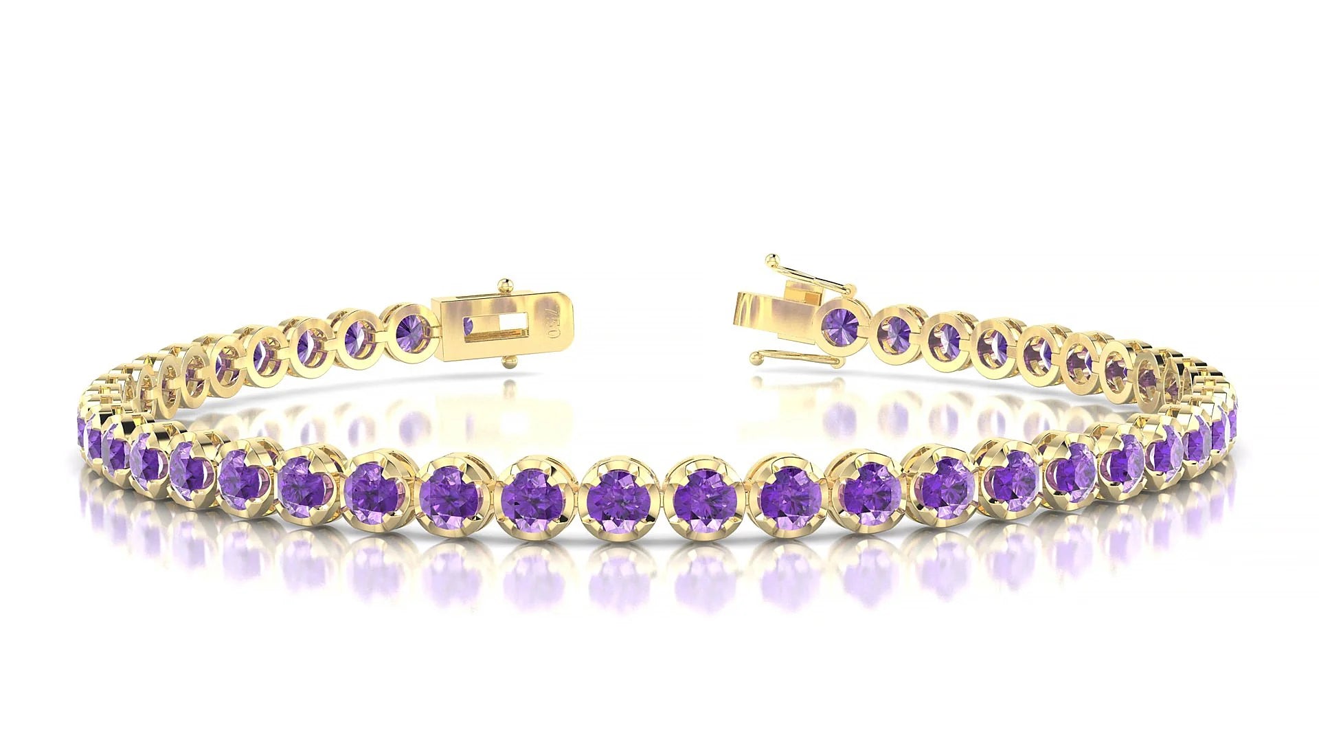 Bengal | 18k Yellow Gold 3 mm Round Natural Amethyst Tennis Bracelet