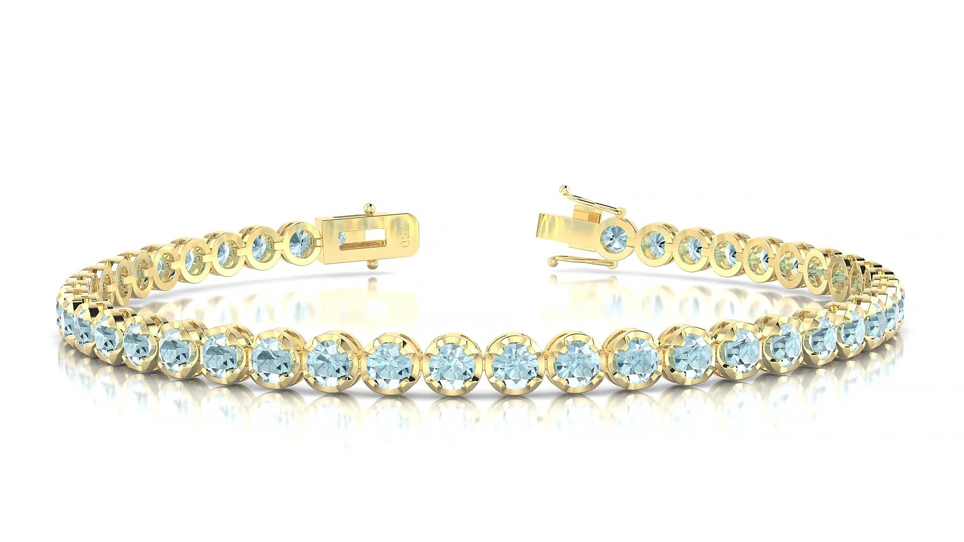 Bengal | 18k Yellow Gold 3 mm Round Natural Aquamarine Tennis Bracelet