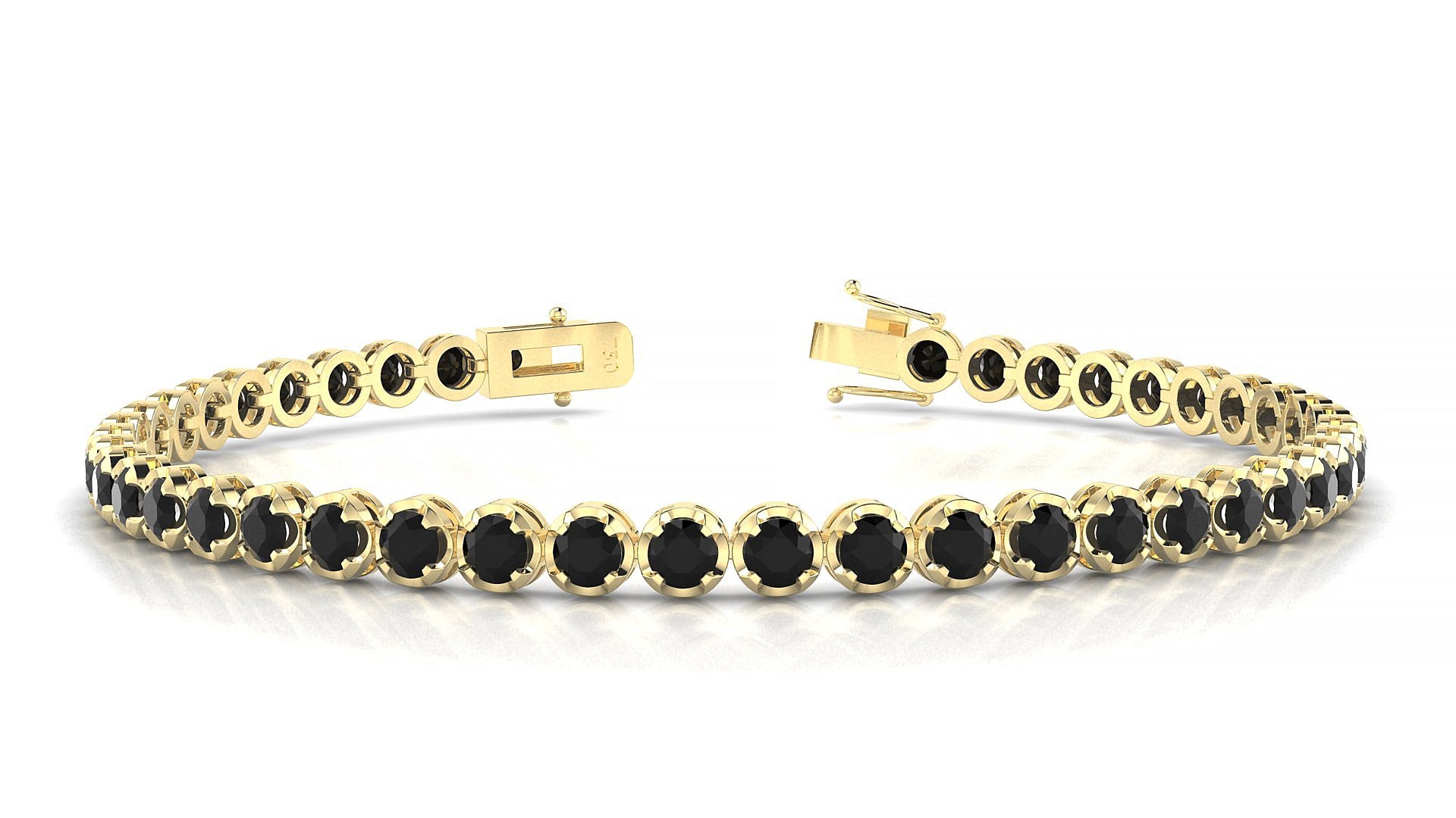 Bengal | 18k Yellow Gold 3 mm Round Natural Black Diamond Tennis Bracelet