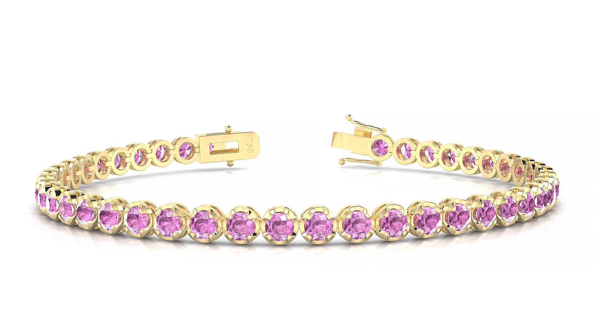 Bengal | 18k Yellow Gold 3 mm Round Natural Pink Sapphire Tennis Bracelet