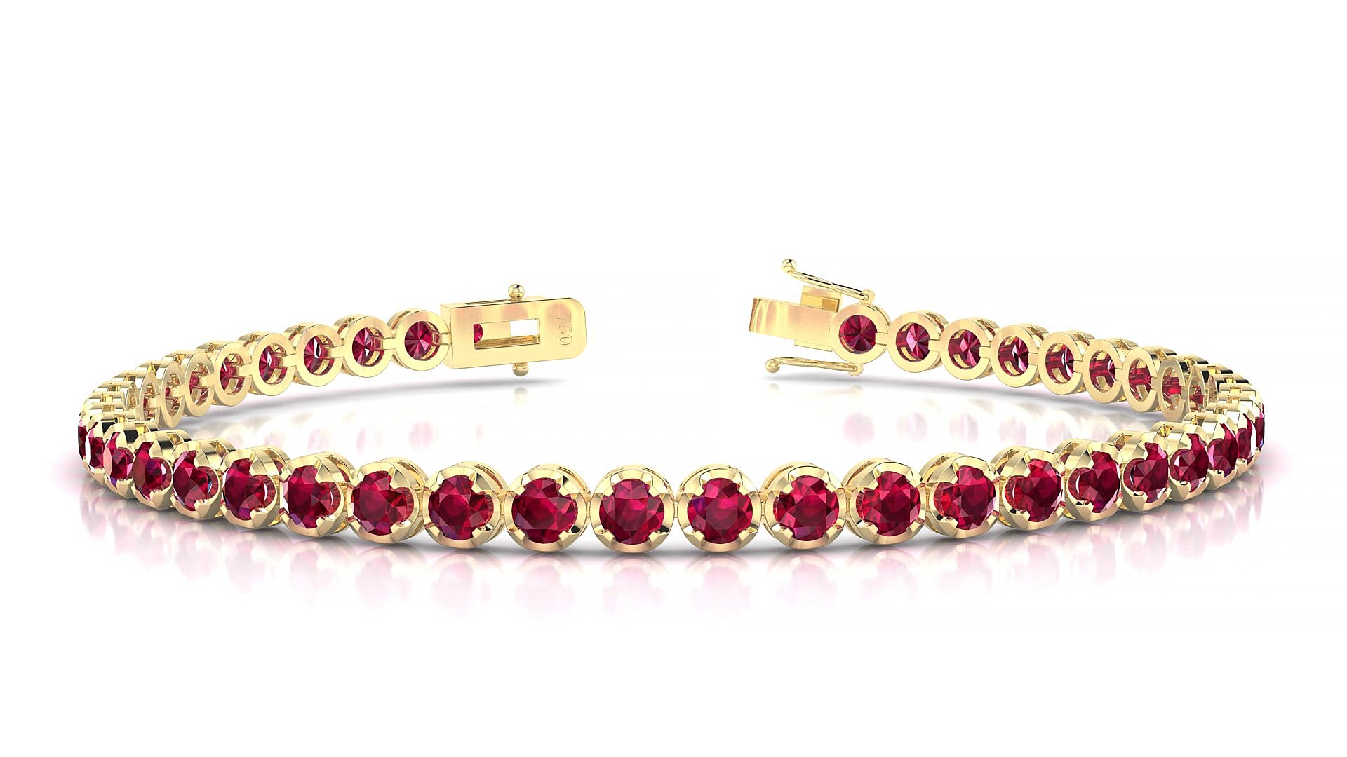 Bengal | 18k Yellow Gold 3 mm Round Natural Ruby 15 cm Tennis Bracelet