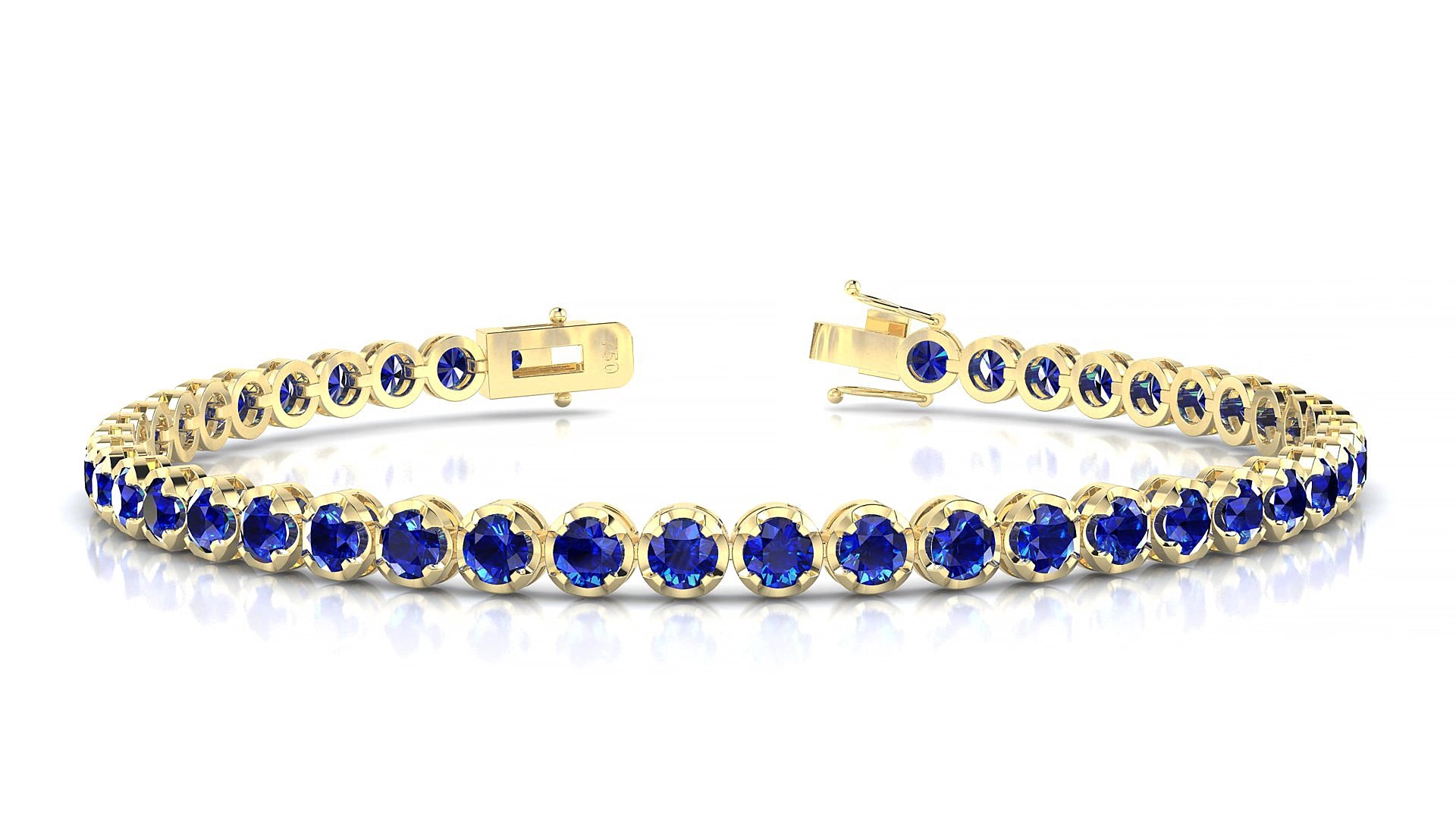 Bengal | 18k Yellow Gold 3 mm Round Natural Sapphire 15 cm Tennis Bracelet