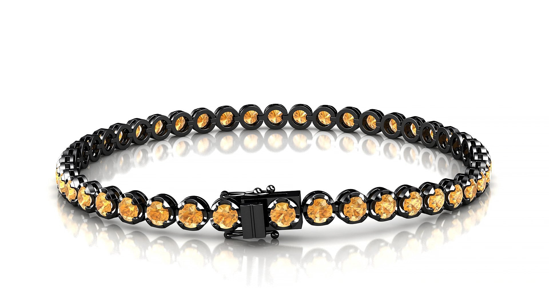 Bengal | 18k Black Gold 3 mm Round Natural Citrine 20 cm Tennis Bracelet