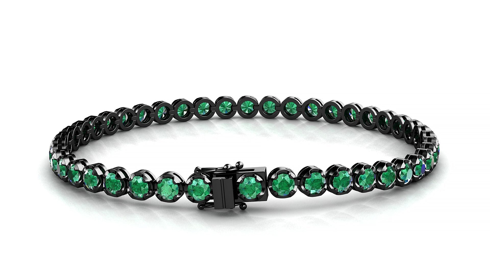 Bengal | 18k Black Gold 3 mm Round Natural Emerald Tennis Bracelet