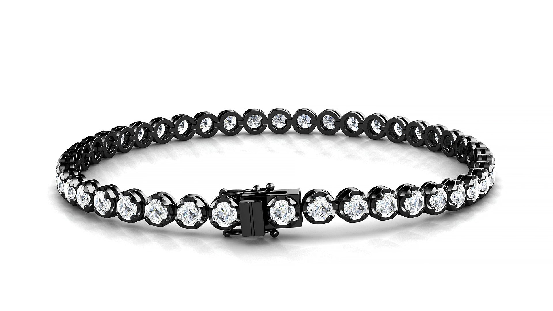 Bengal | 18k Black Gold 3 mm Round Lab-Grown Diamond 16 cm Tennis Bracelet