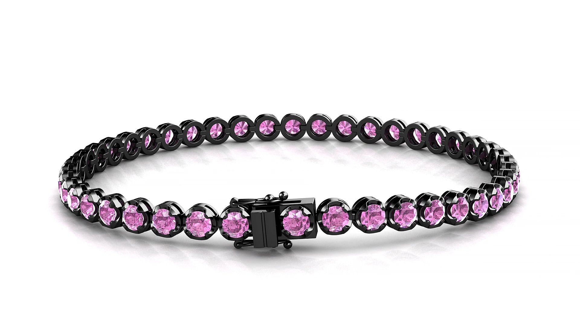 Bengal | 18k Black Gold 3 mm Round Natural Pink Sapphire 20 cm Tennis Bracelet