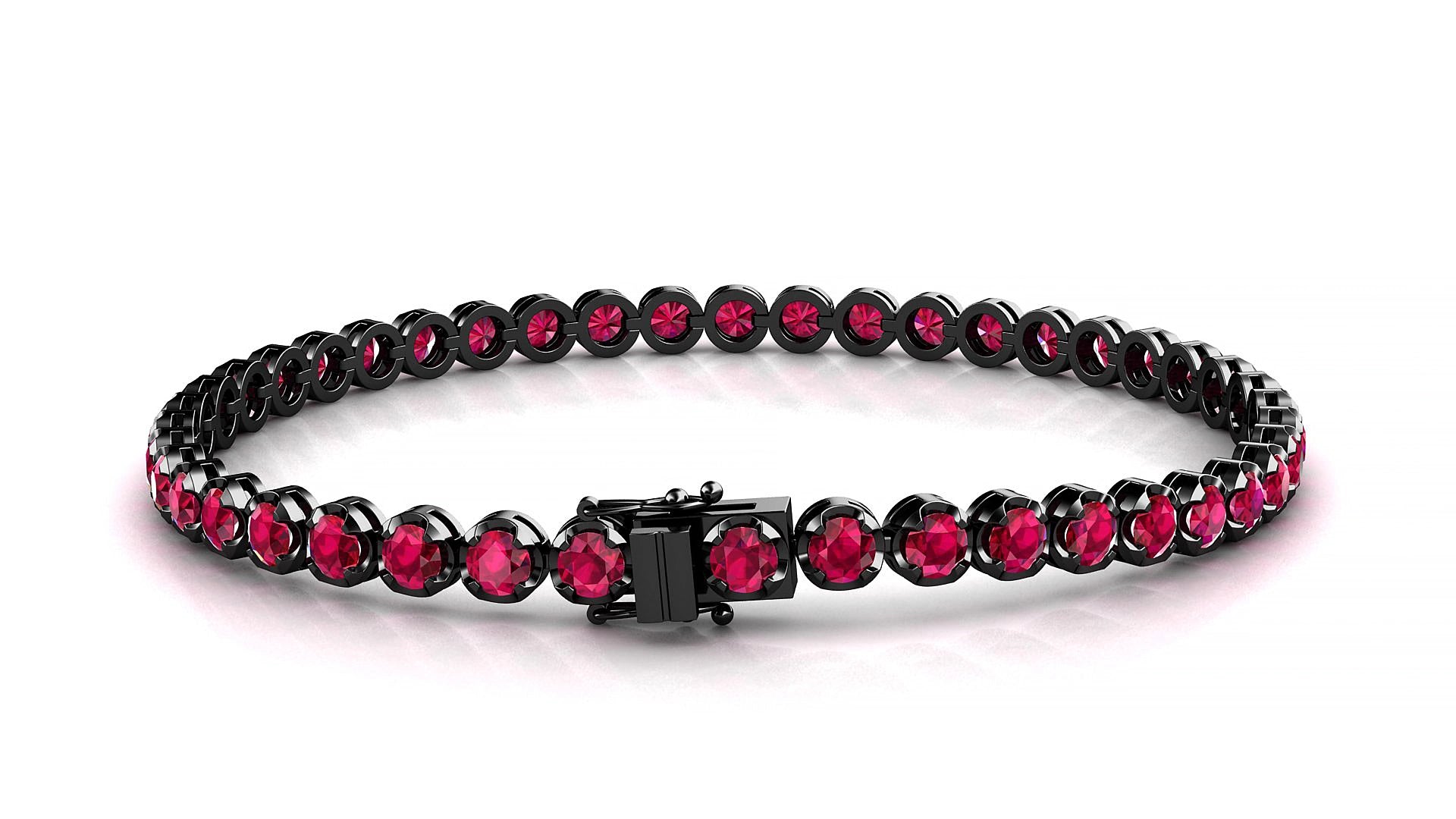 Bengal | 18k Black Gold 3 mm Round Natural Ruby 16 cm Tennis Bracelet