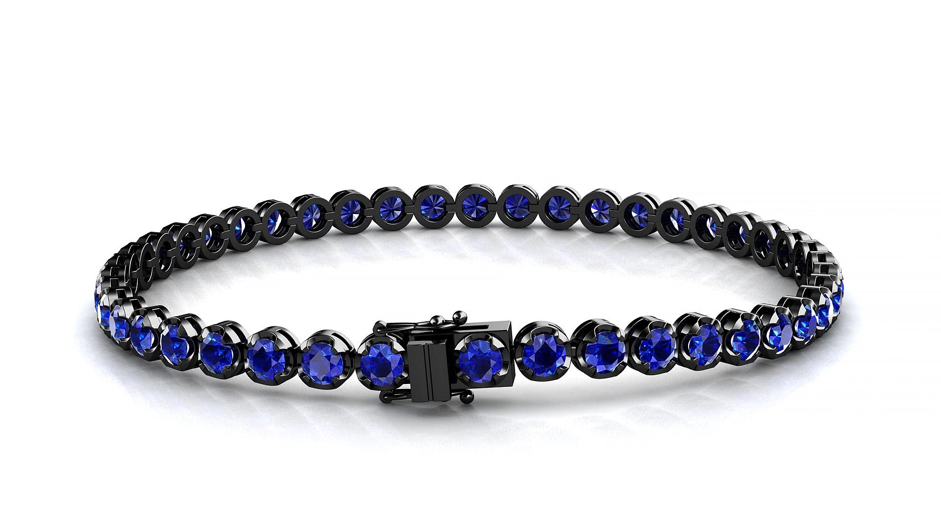Bengal | 18k Black Gold 3 mm Round Natural Sapphire 20 cm Tennis Bracelet