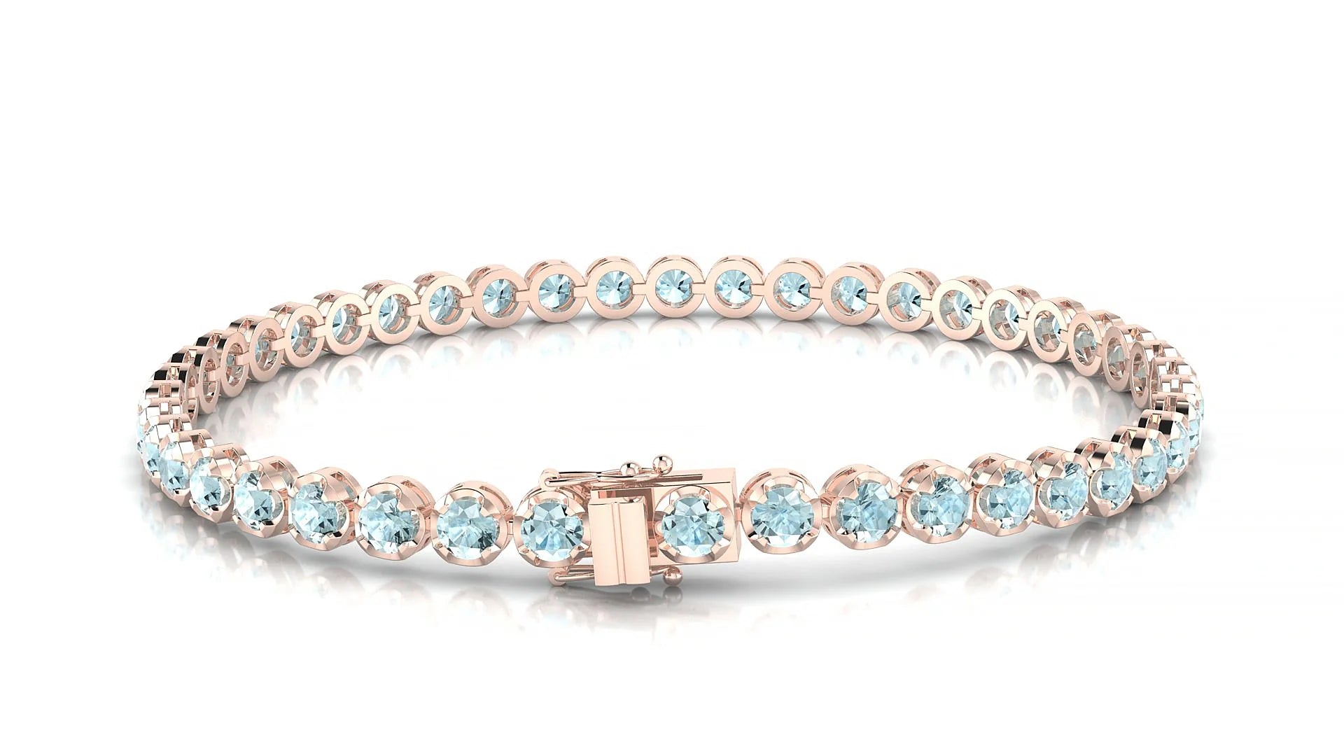 Bengal | 18k Rose Gold 3 mm Round Natural Aquamarine Tennis Bracelet