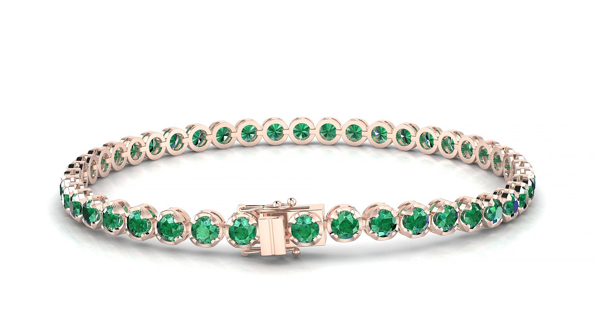 Bengal | 18k Rose Gold 3 mm Round Natural Emerald 18 cm Tennis Bracelet