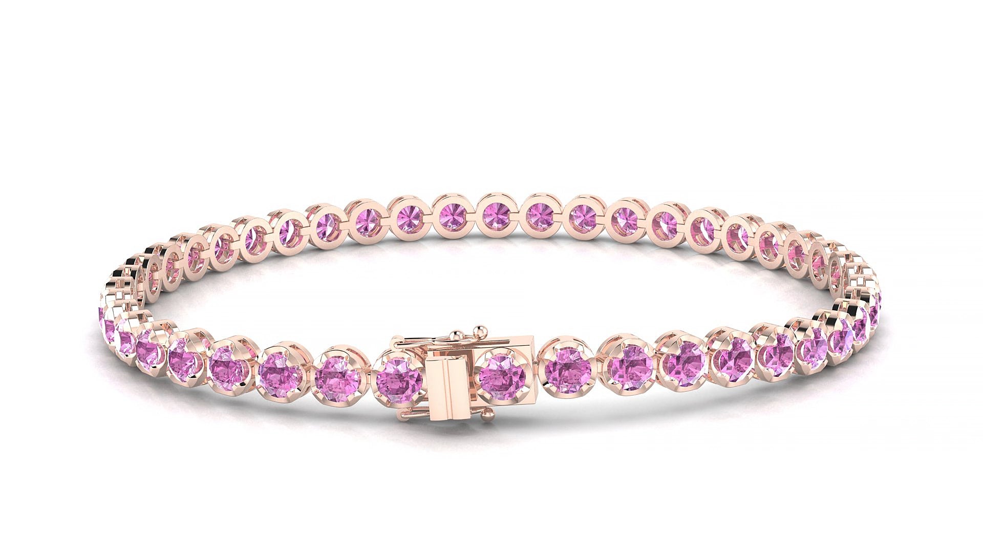 Bengal | 18k Rose Gold 3 mm Round Natural Pink Sapphire 20 cm Tennis Bracelet