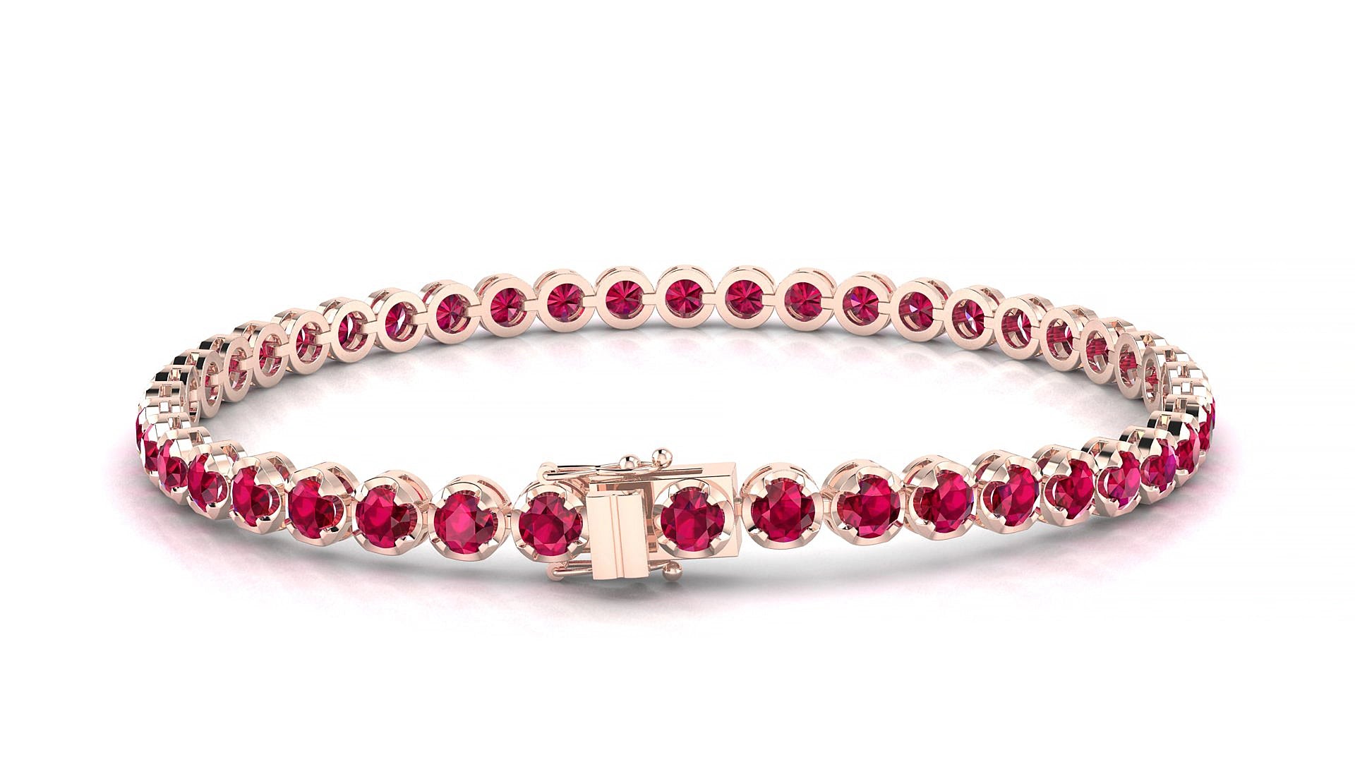 Bengal | 18k Rose Gold 3 mm Round Natural Ruby 15 cm Tennis Bracelet