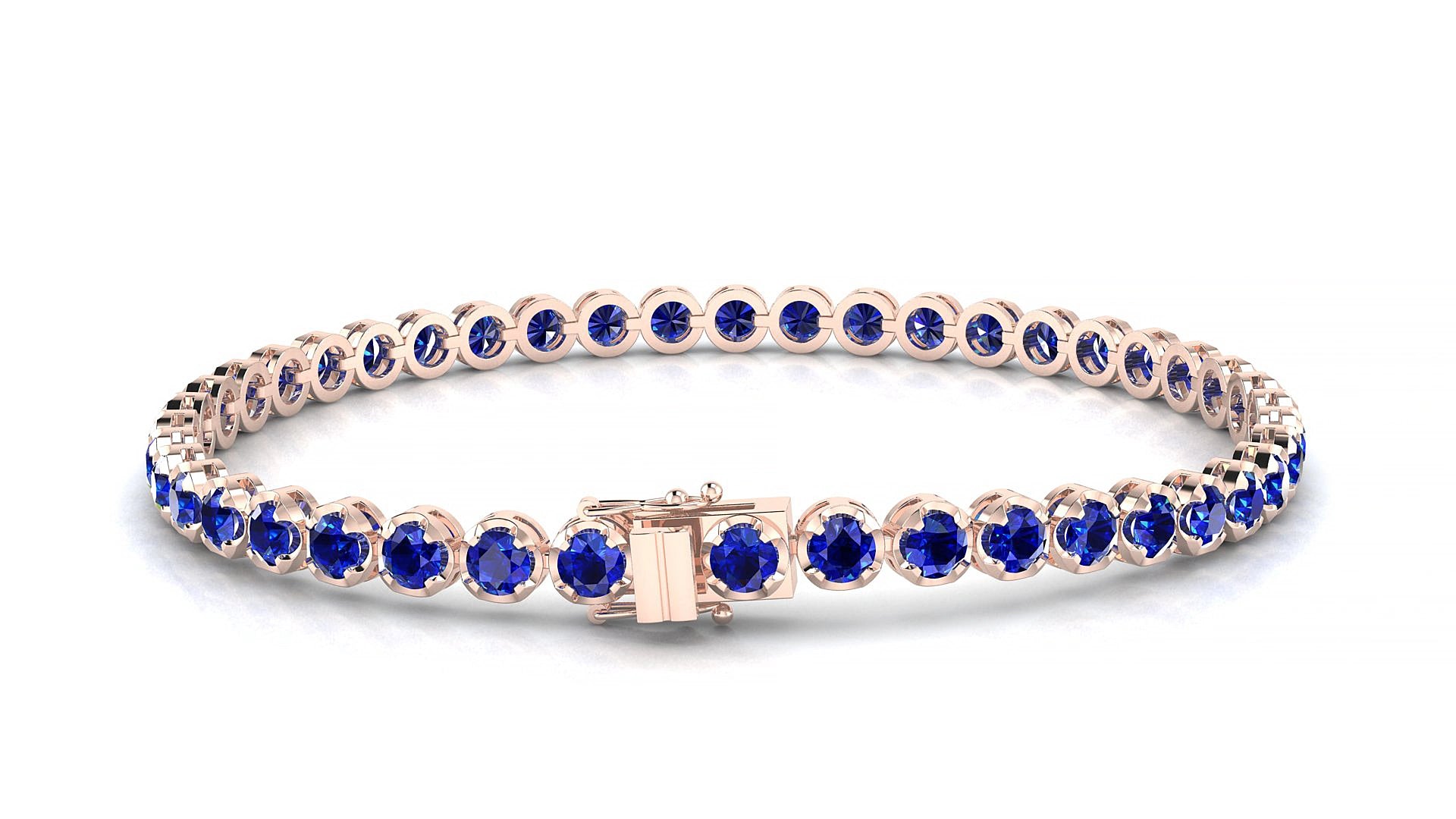 Bengal | 18k Rose Gold 3 mm Round Natural Sapphire 16 cm Tennis Bracelet