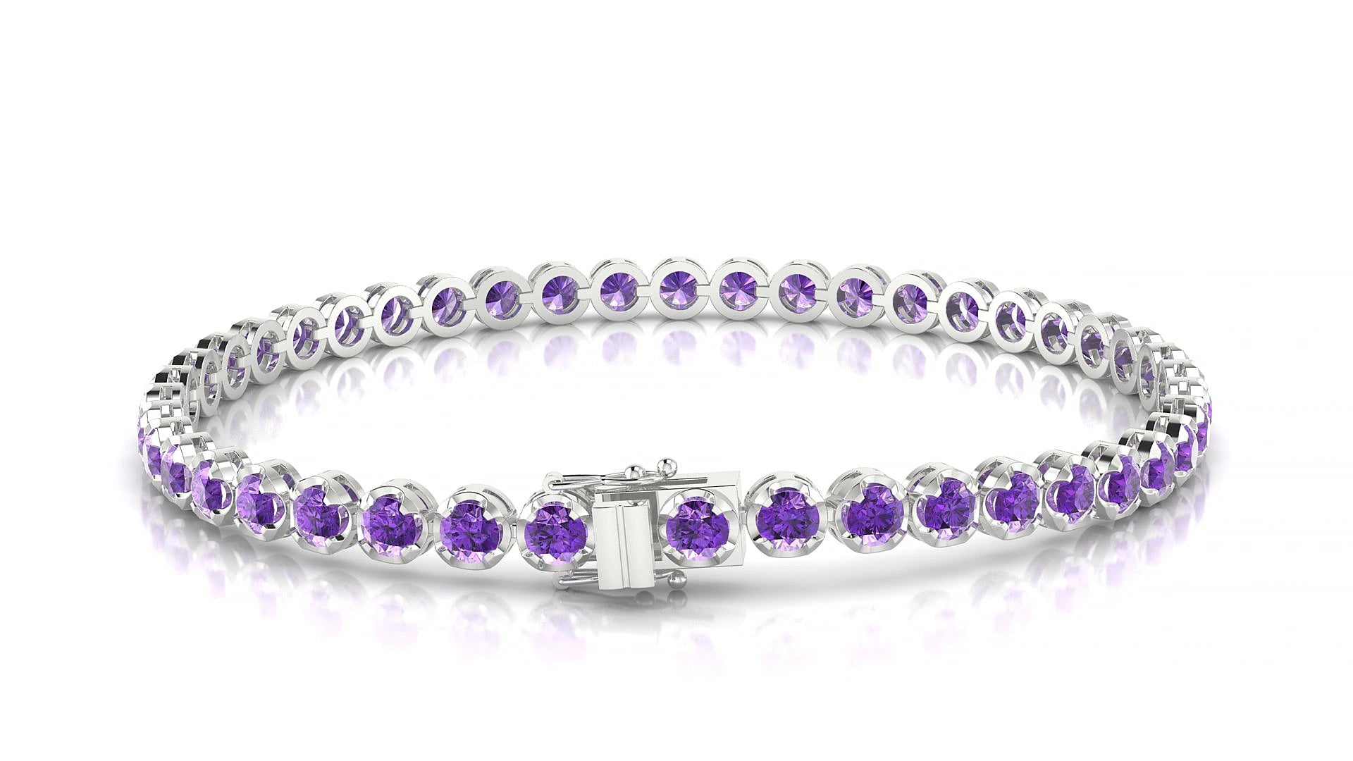 Bengal | 18k White Gold 3 mm Round Natural Amethyst 18 cm Tennis Bracelet