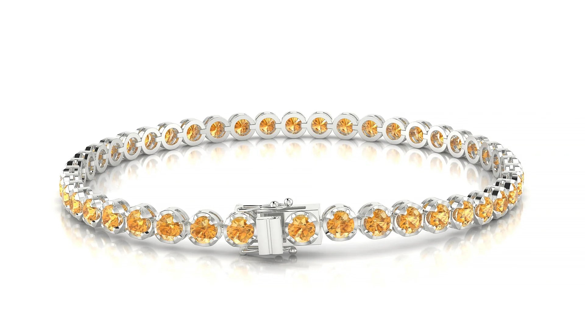 Bengal | 18k White Gold 3 mm Round Natural Citrine Tennis Bracelet