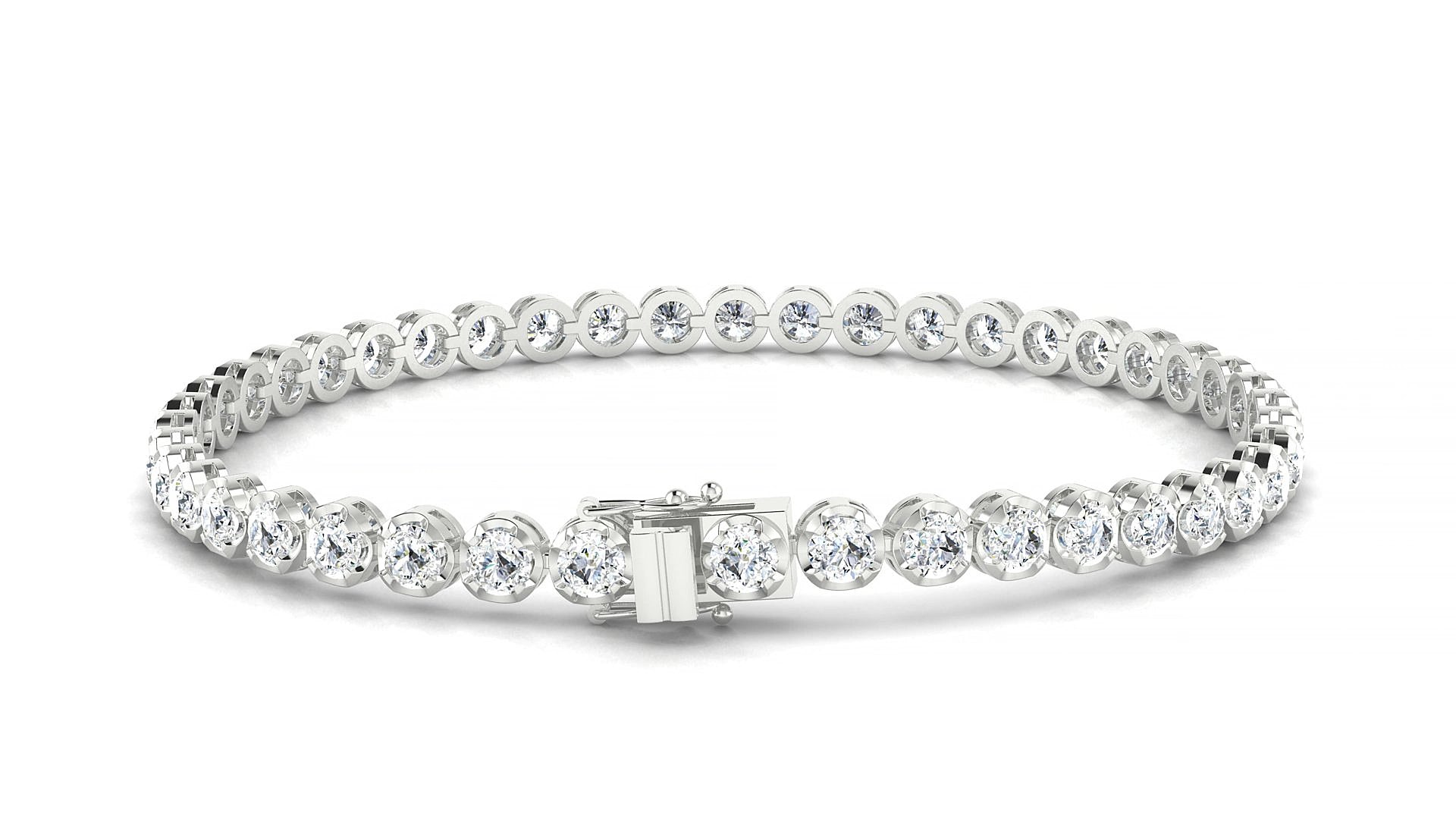 Bengal | 18k White Gold 3 mm Round Natural Diamond 18 cm Tennis Bracelet