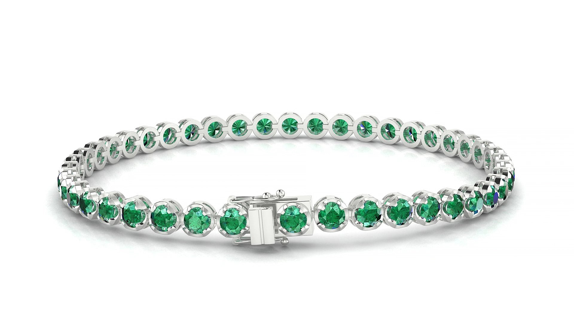 Bengal | 18k White Gold 3 mm Round Natural Emerald 19 cm Tennis Bracelet