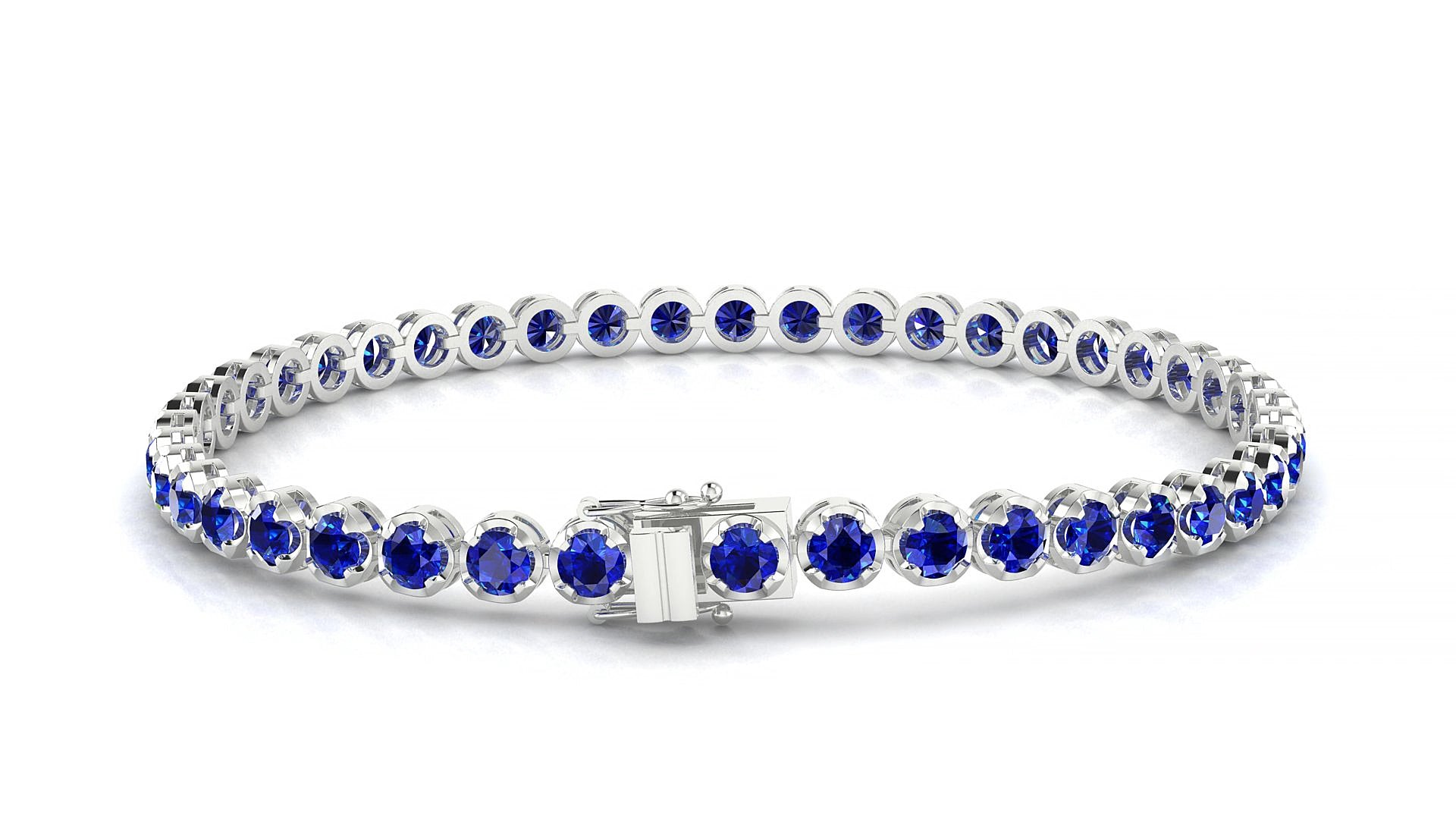 Bengal | 18k White Gold 3 mm Round Natural Sapphire 17 cm Tennis Bracelet