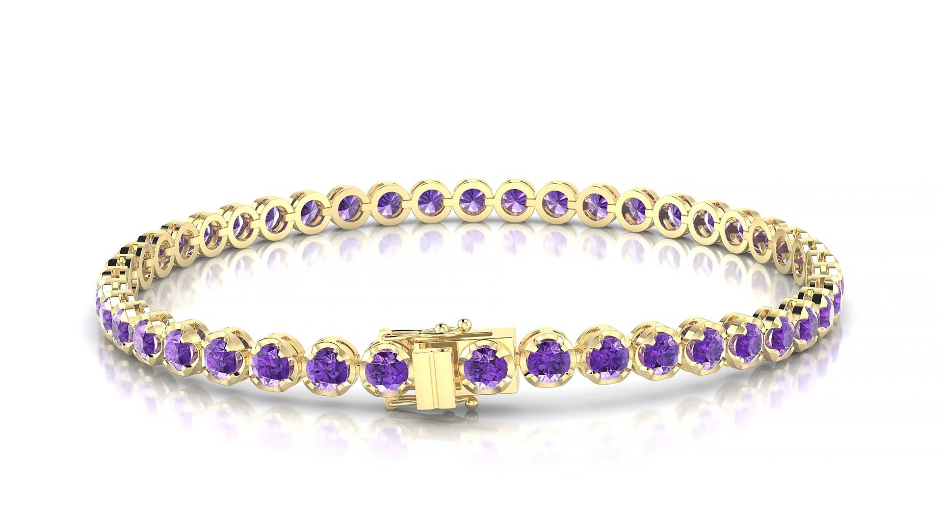 Bengal | 18k Yellow Gold 3 mm Round Natural Amethyst Tennis Bracelet