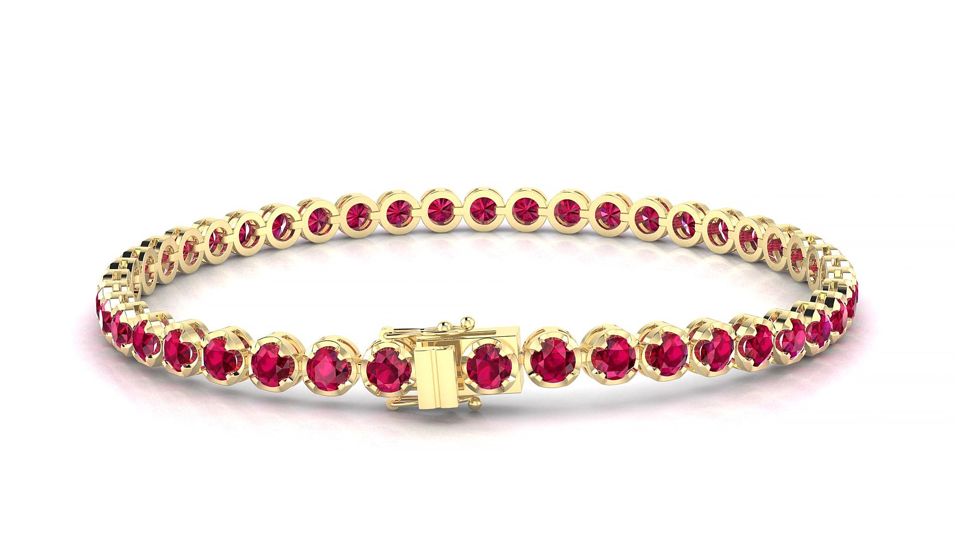 Bengal | 18k Yellow Gold 3 mm Round Natural Ruby 17 cm Tennis Bracelet