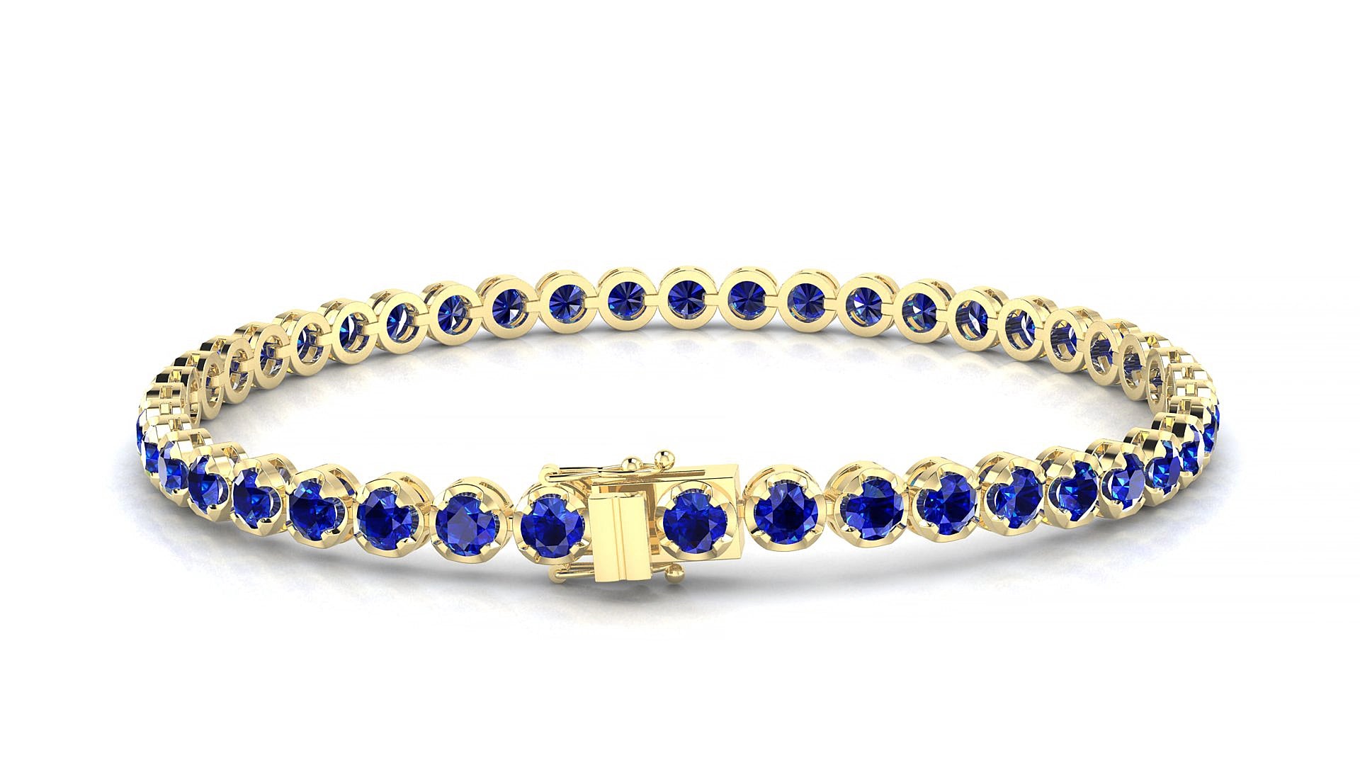 Bengal | 18k Yellow Gold 3 mm Round Natural Sapphire 17 cm Tennis Bracelet