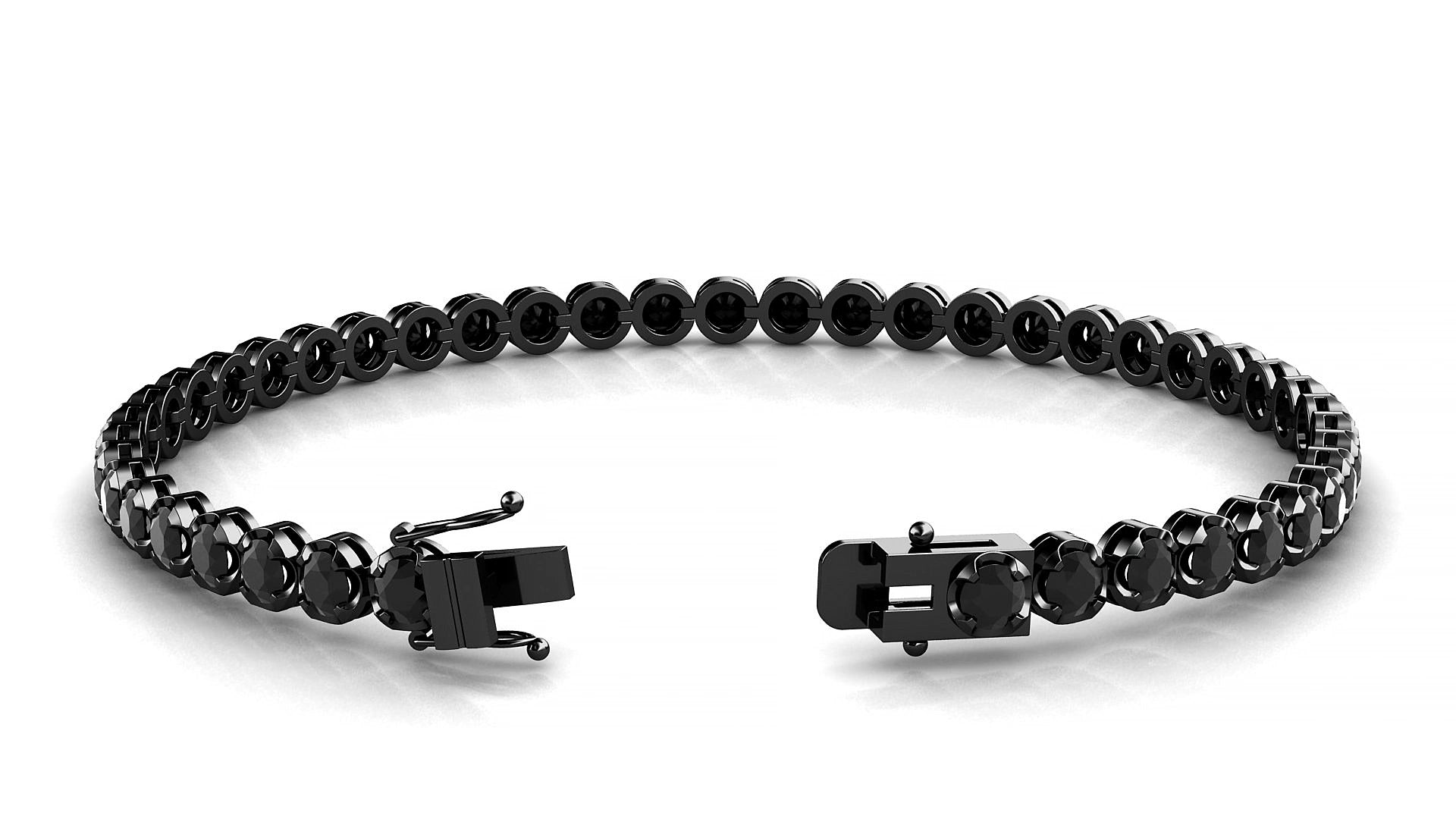 Bengal | 18k Black Gold 3 mm Round Natural Black Diamond 17 cm Tennis Bracelet