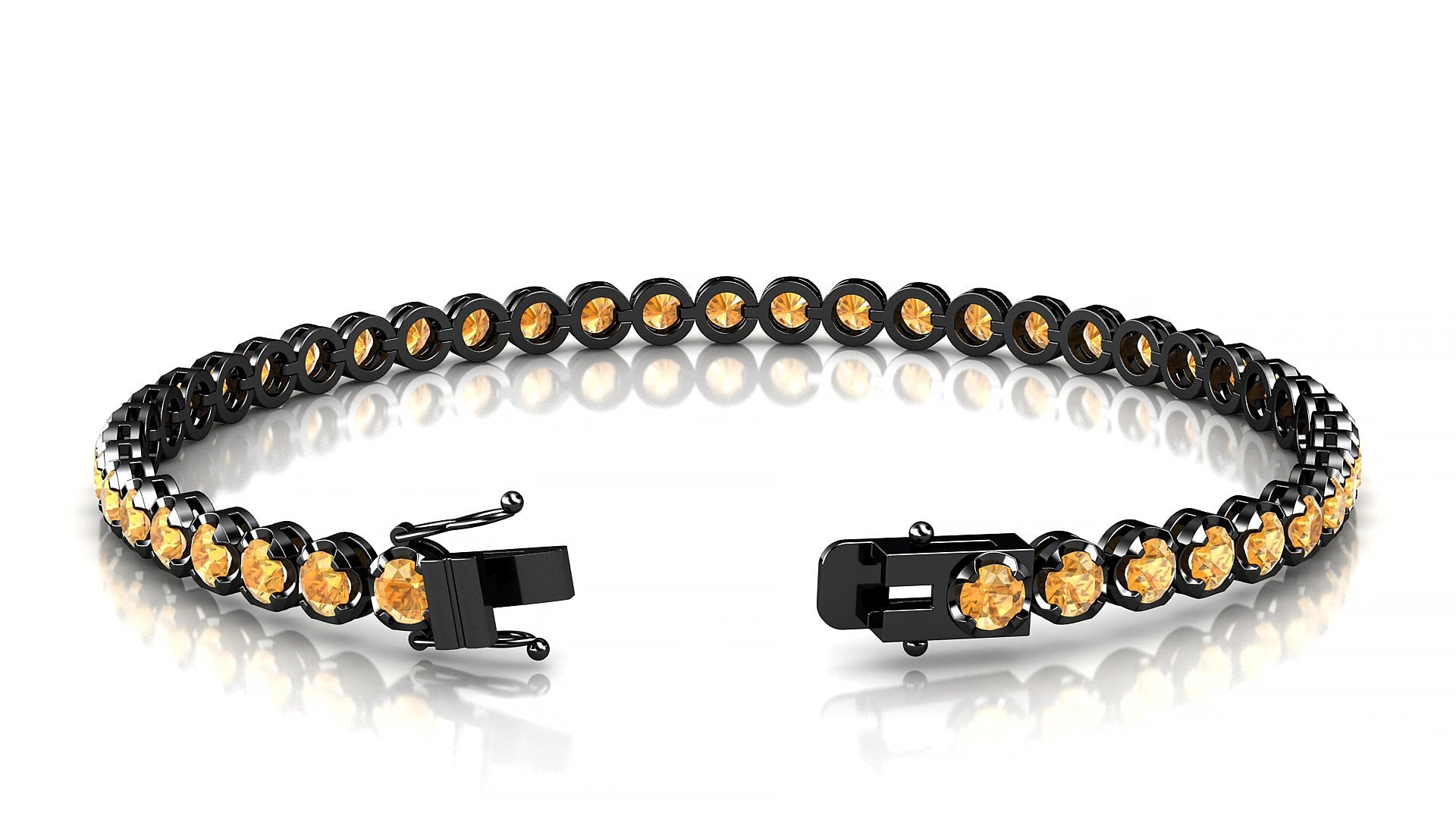 Bengal | 18k Black Gold 3 mm Round Natural Citrine 18 cm Tennis Bracelet