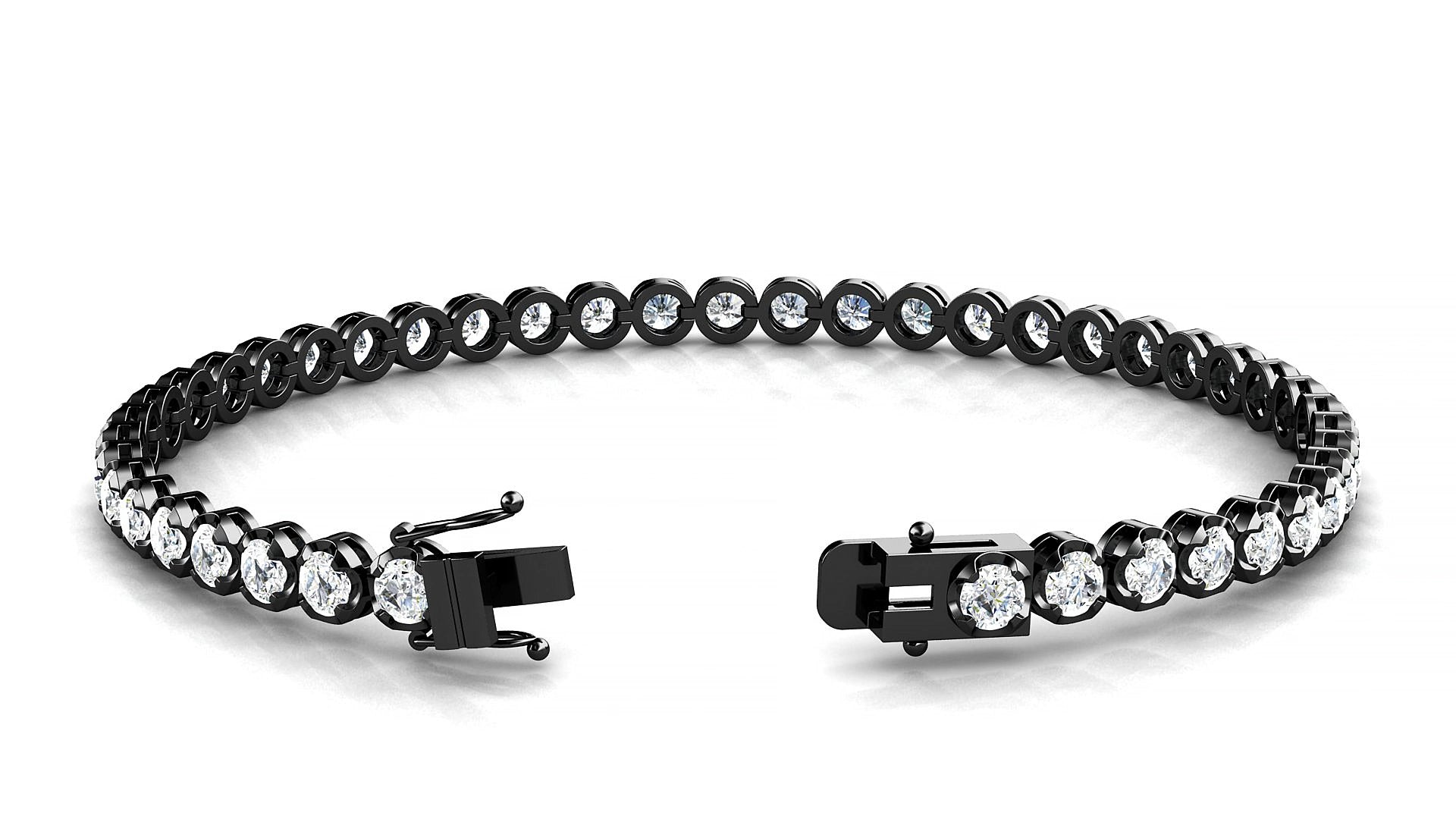 Bengal | 18k Black Gold 3 mm Round Natural Diamond 17 cm Tennis Bracelet