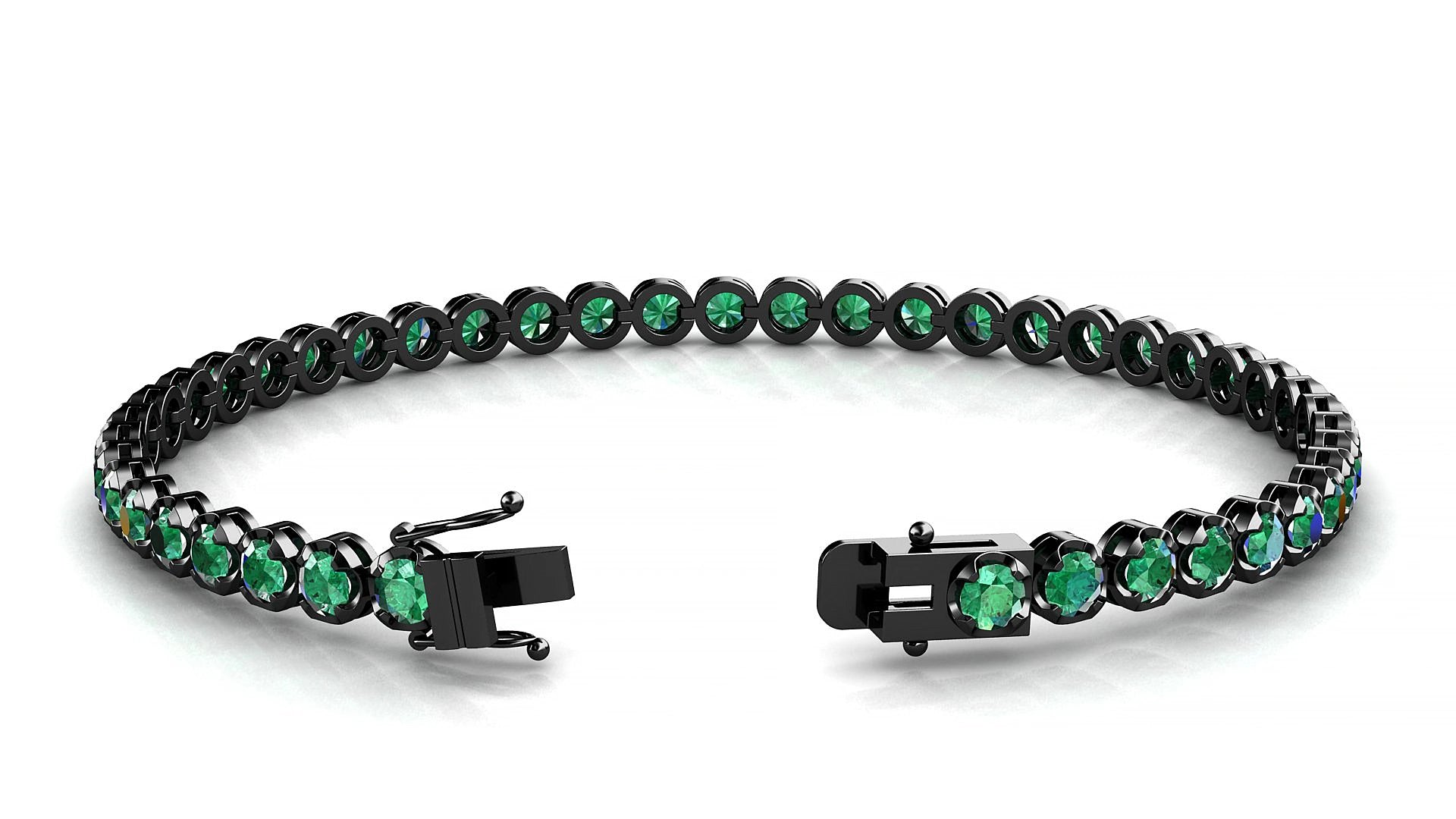 Bengal | 18k Black Gold 3 mm Round Natural Emerald 18 cm Tennis Bracelet