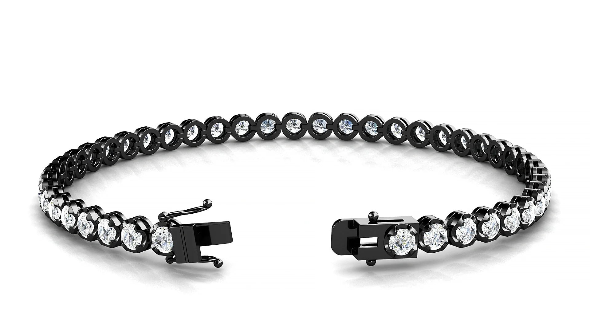 Bengal | 18k Black Gold 3 mm Round Lab-Grown Diamond 18 cm Tennis Bracelet