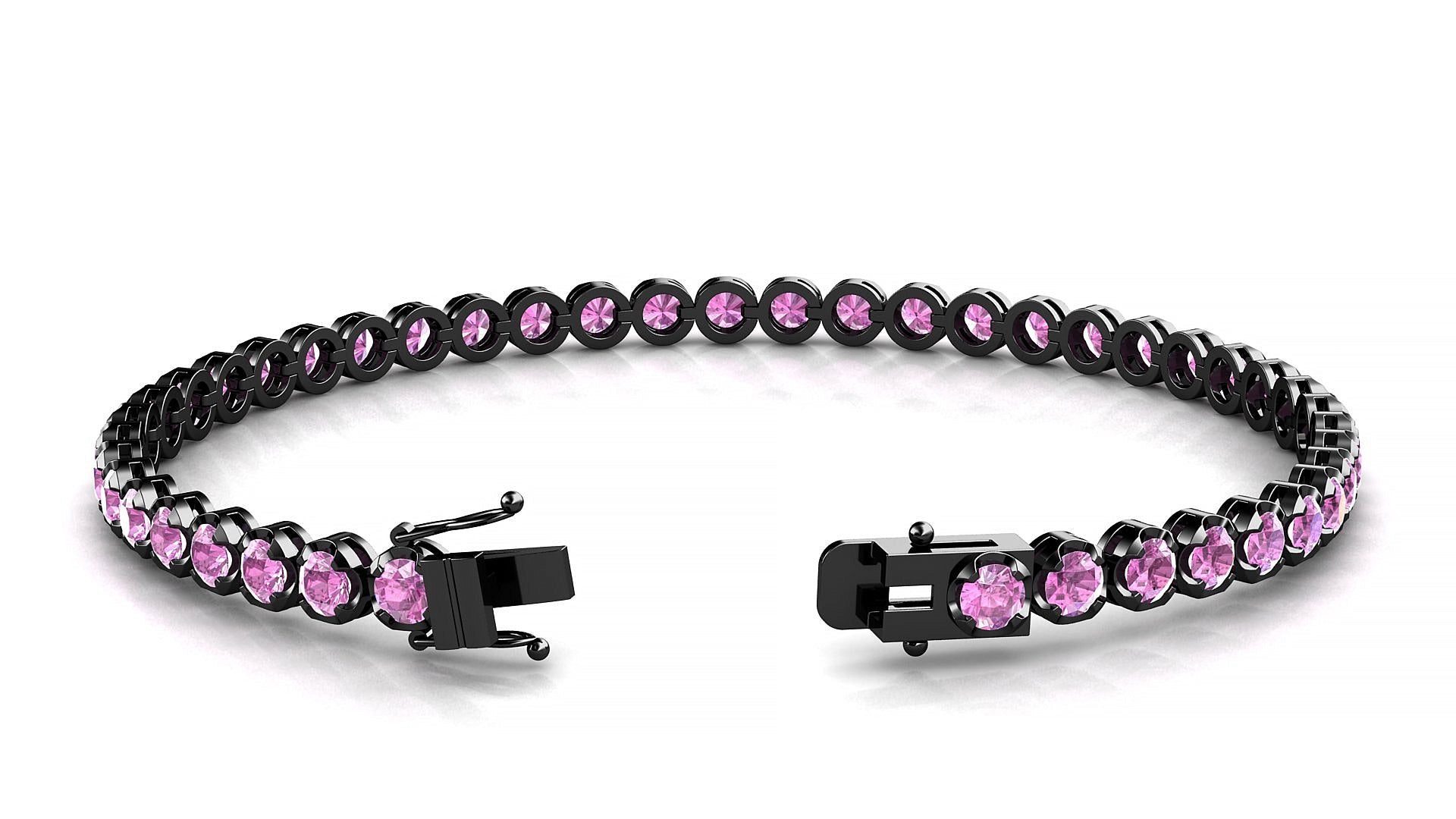 Bengal | 18k Black Gold 3 mm Round Natural Pink Sapphire Tennis Bracelet