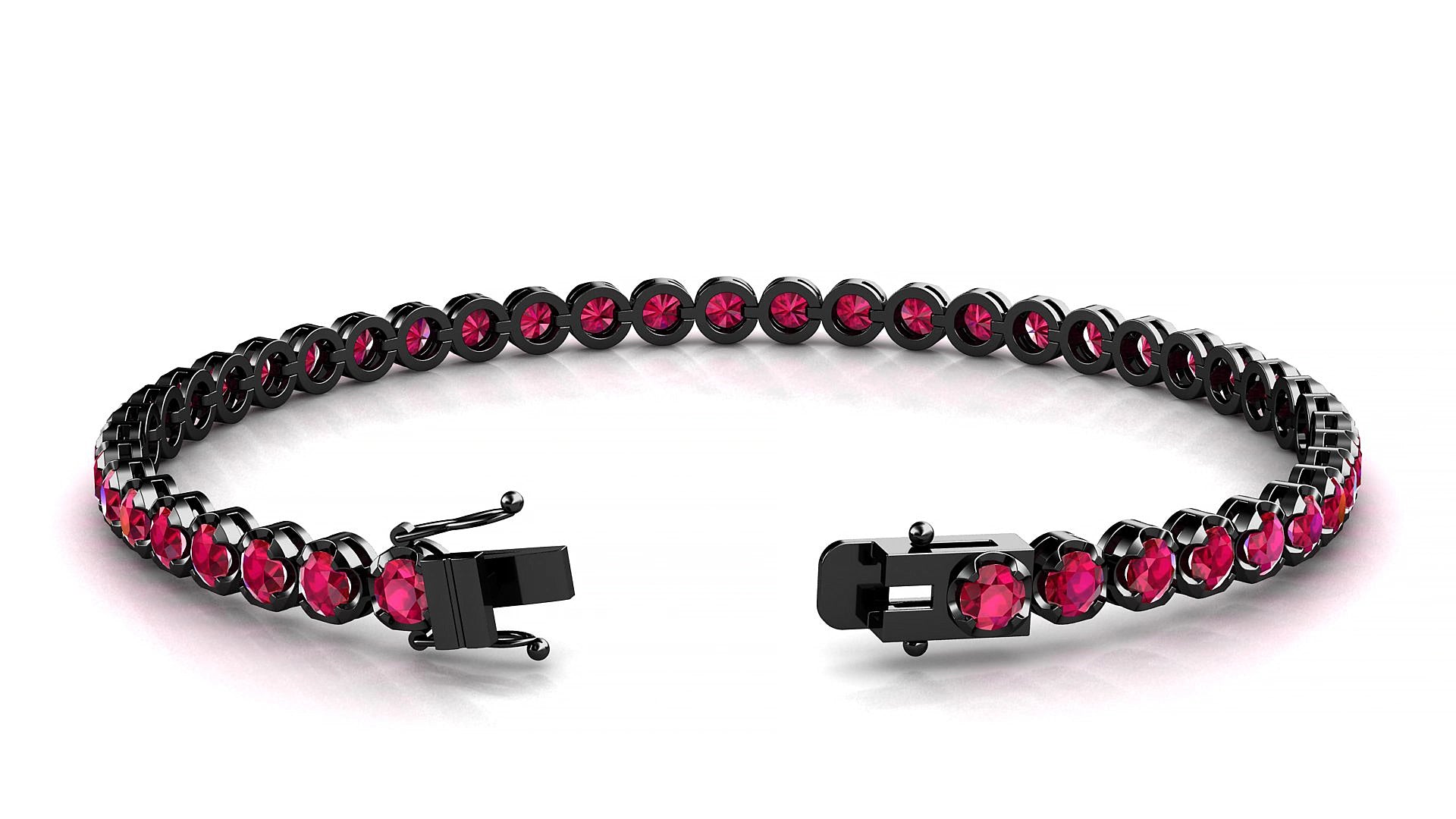 Bengal | 18k Black Gold 3 mm Round Natural Ruby 15 cm Tennis Bracelet