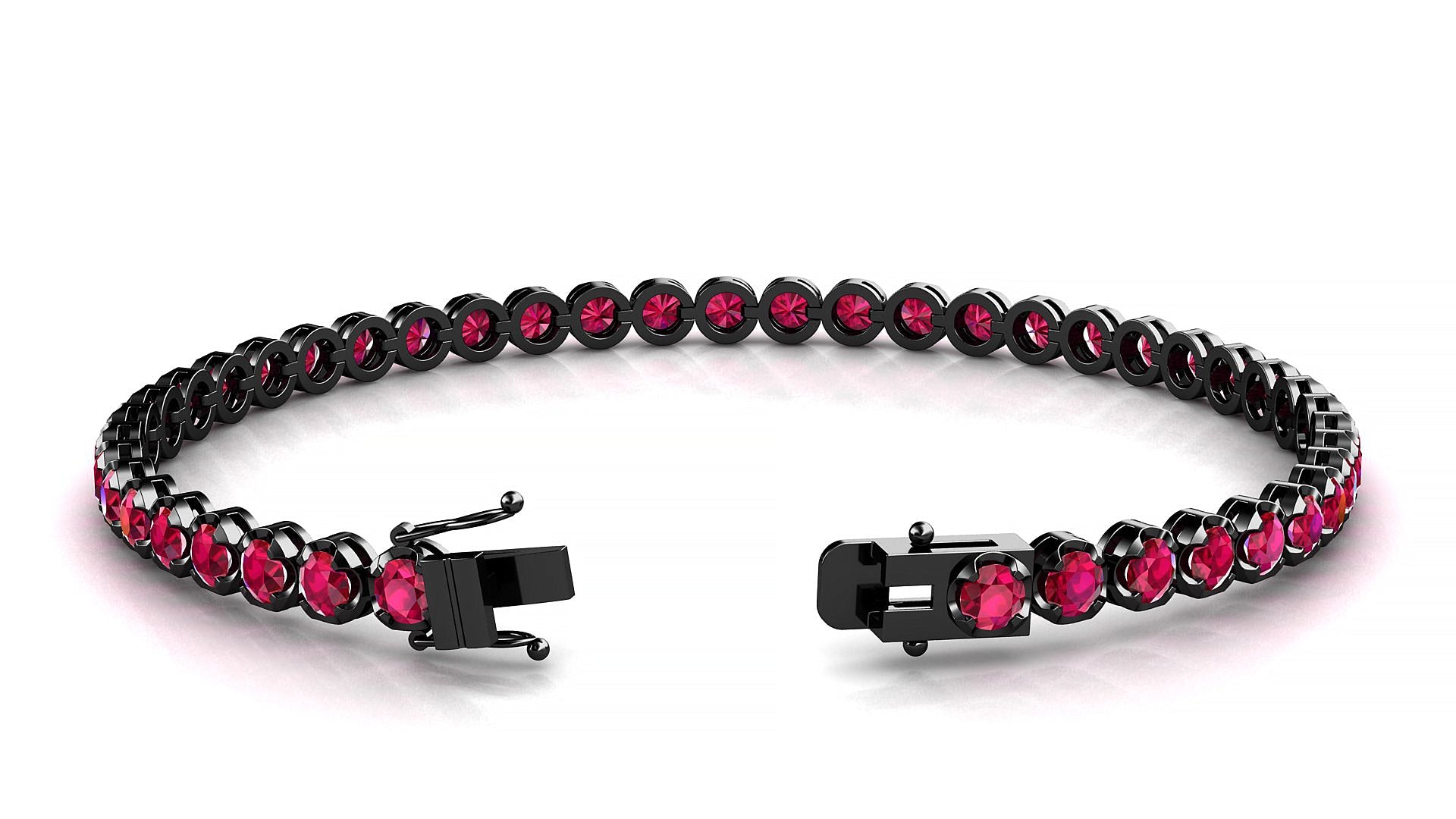 Bengal | 18k Black Gold 3 mm Round Natural Ruby Tennis Bracelet