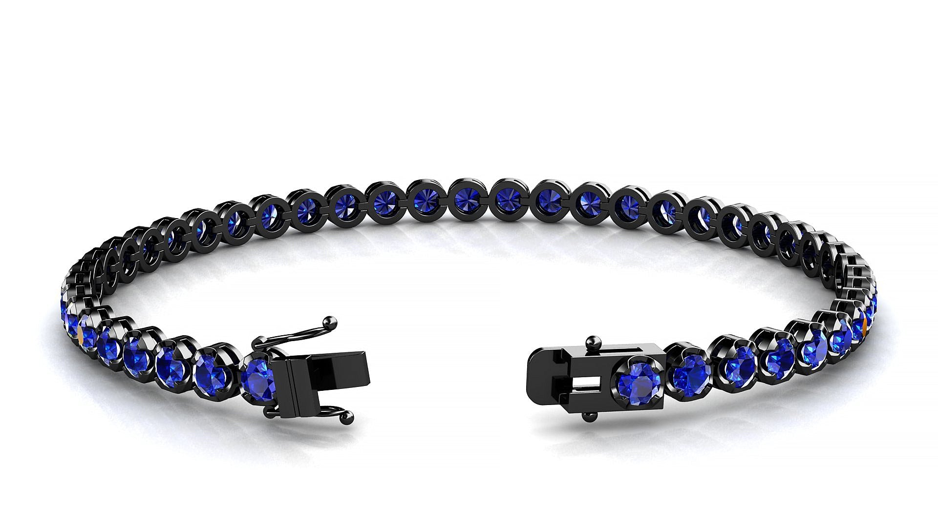 Bengal | 18k Black Gold 3 mm Round Natural Sapphire Tennis Bracelet