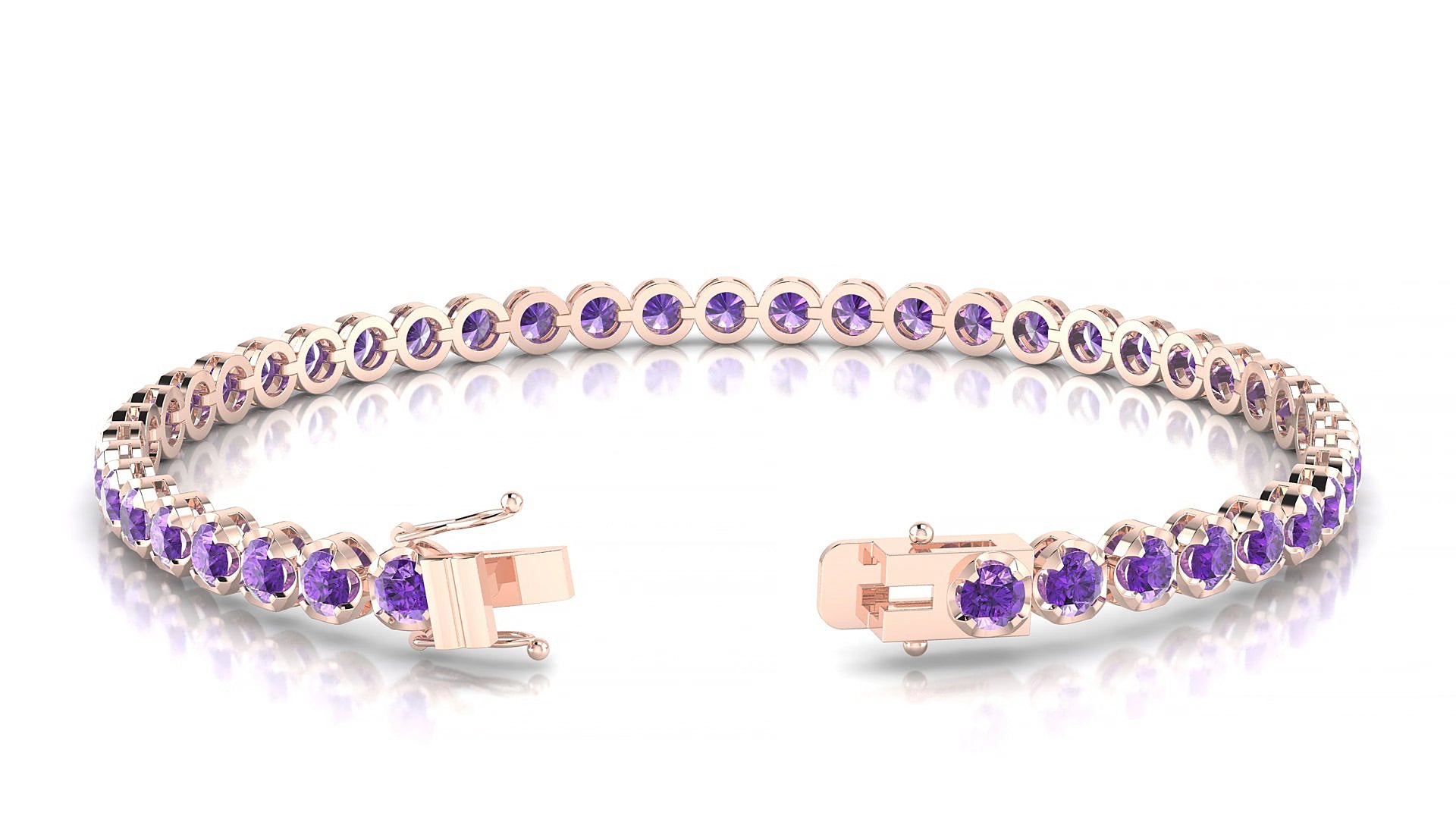 Bengal | 18k Rose Gold 3 mm Round Natural Amethyst 17 cm Tennis Bracelet