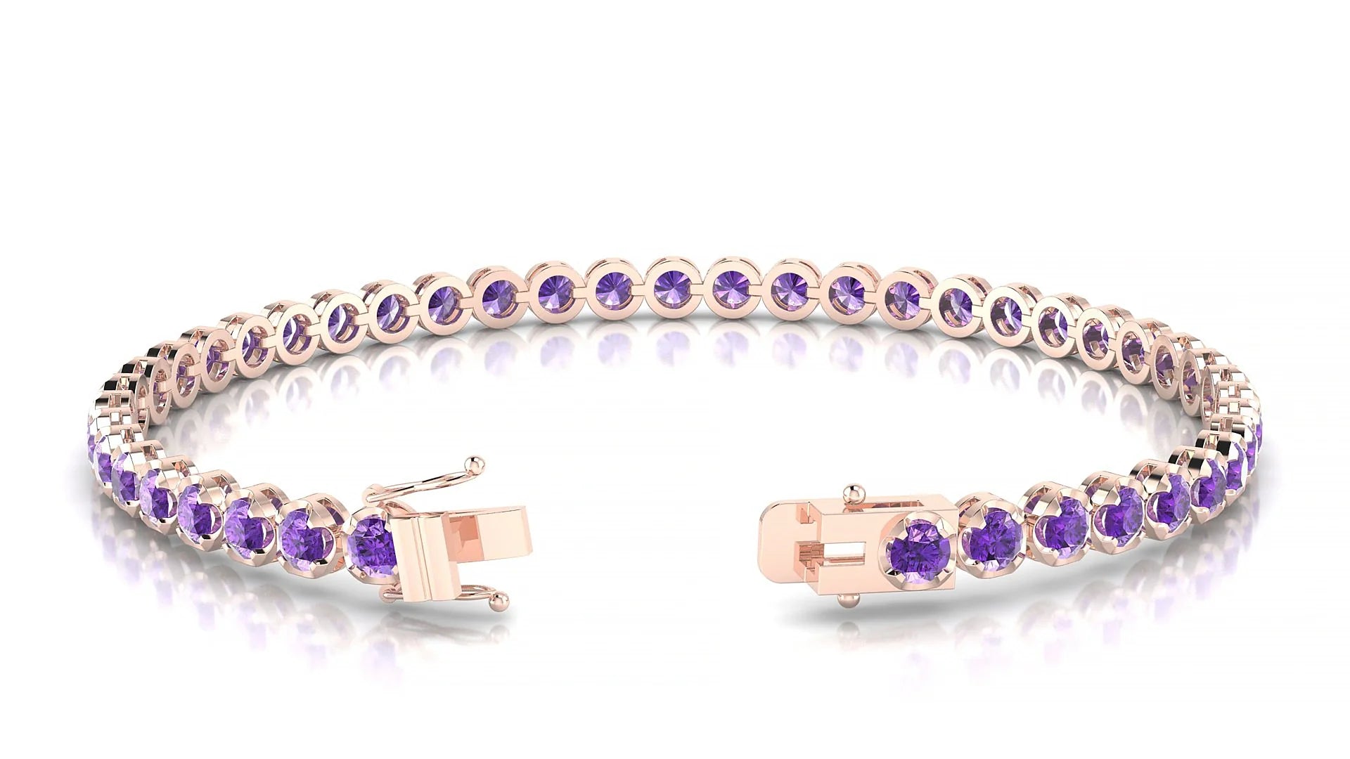 Bengal | 18k Rose Gold 3 mm Round Natural Amethyst Tennis Bracelet